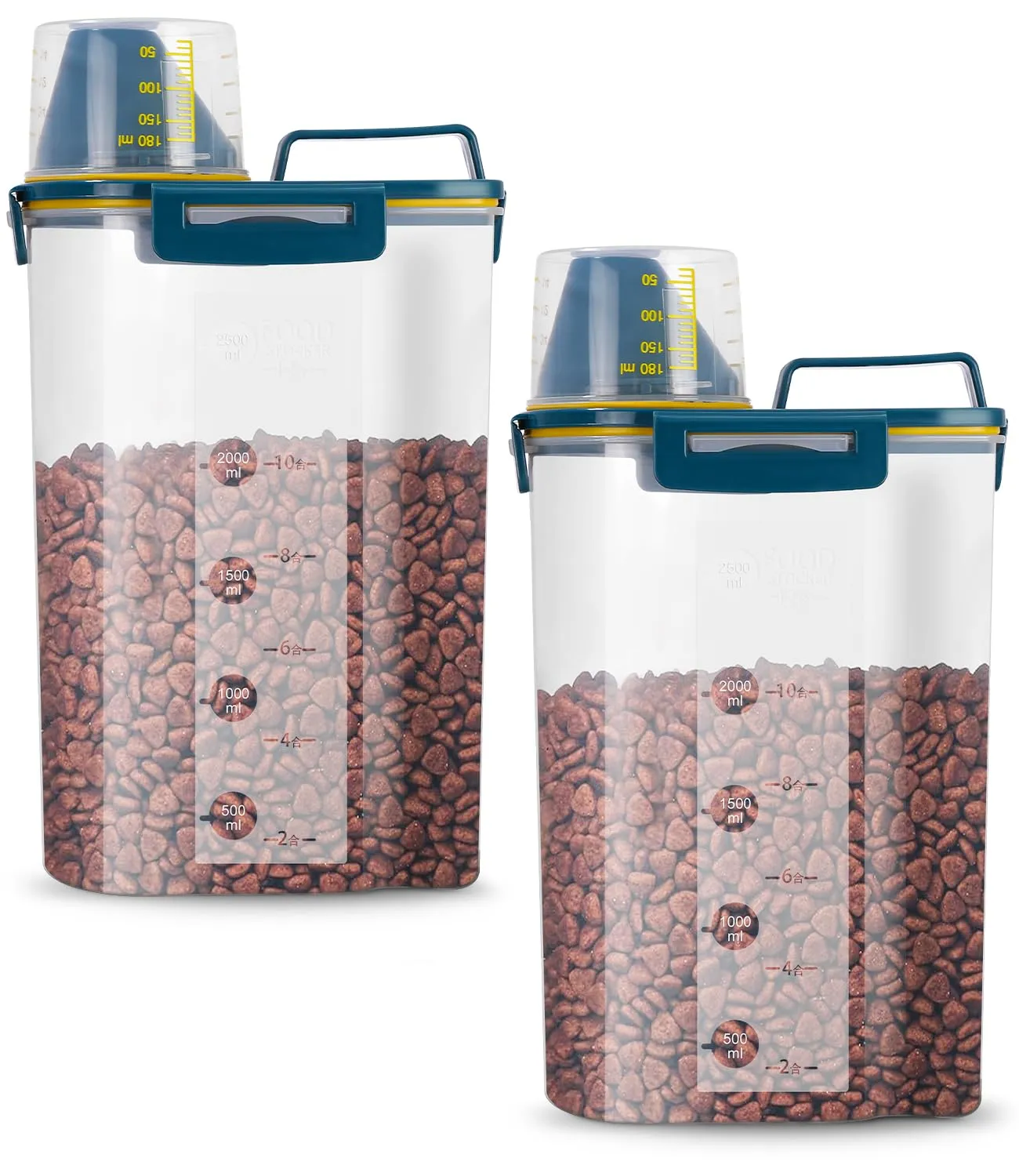 jutyum 2Pcs Contenitore Crocchette Cane 3L, Contenitori per Alimenti, Barattoli Cucina, Dispenser Detersivo Lavatrice, Organizer Cucina, Trasparente Contenitore Crocchette Gatto con Misurino - immagine 1