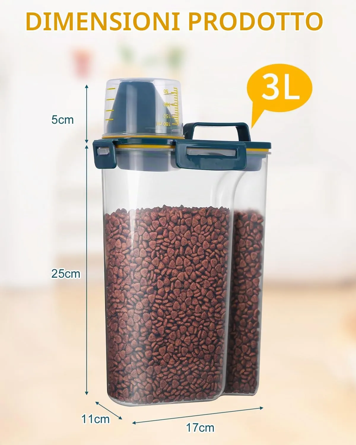 jutyum 2Pcs Contenitore Crocchette Cane 3L, Contenitori per Alimenti, Barattoli Cucina, Dispenser Detersivo Lavatrice, Organizer Cucina, Trasparente Contenitore Crocchette Gatto con Misurino - immagine 3