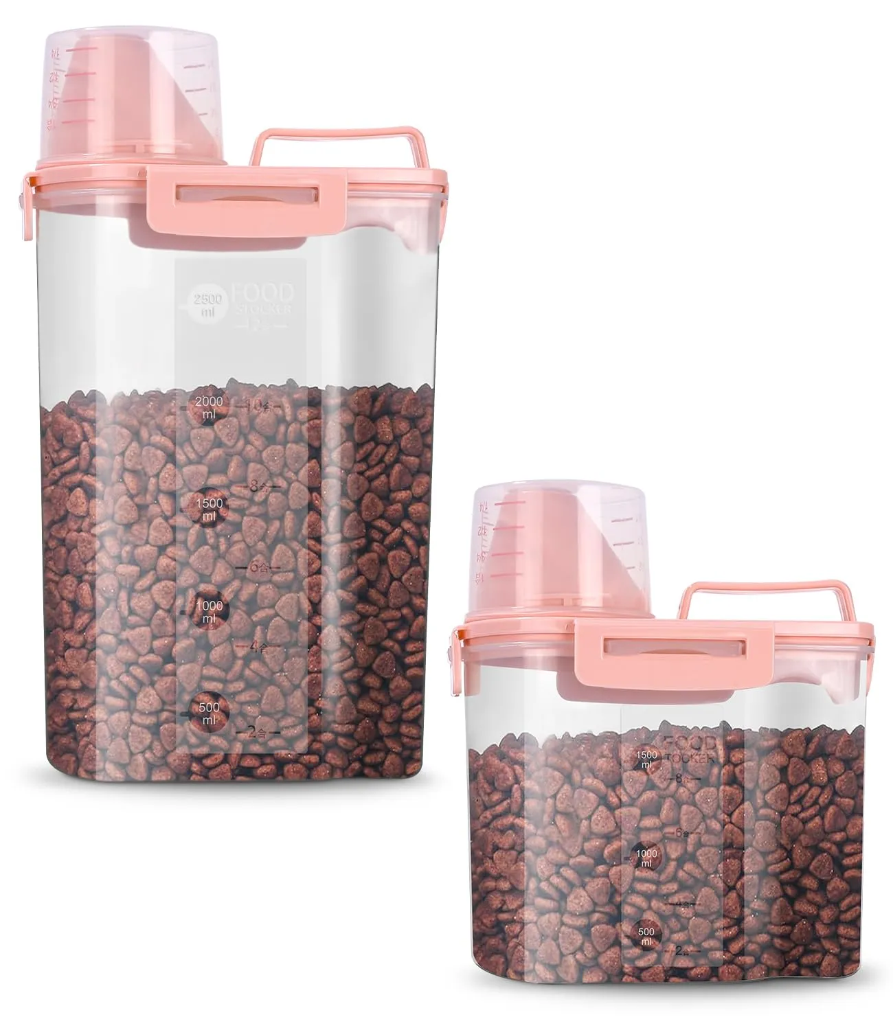 jutyum 2Pcs Contenitore Crocchette Cane 3+1.7L, Contenitori per Alimenti, Barattoli Cucina, Dispenser Detersivo Lavatrice, Organizer Cucina, Trasparente Contenitore Crocchette Gatto con Misurino - immagine 1