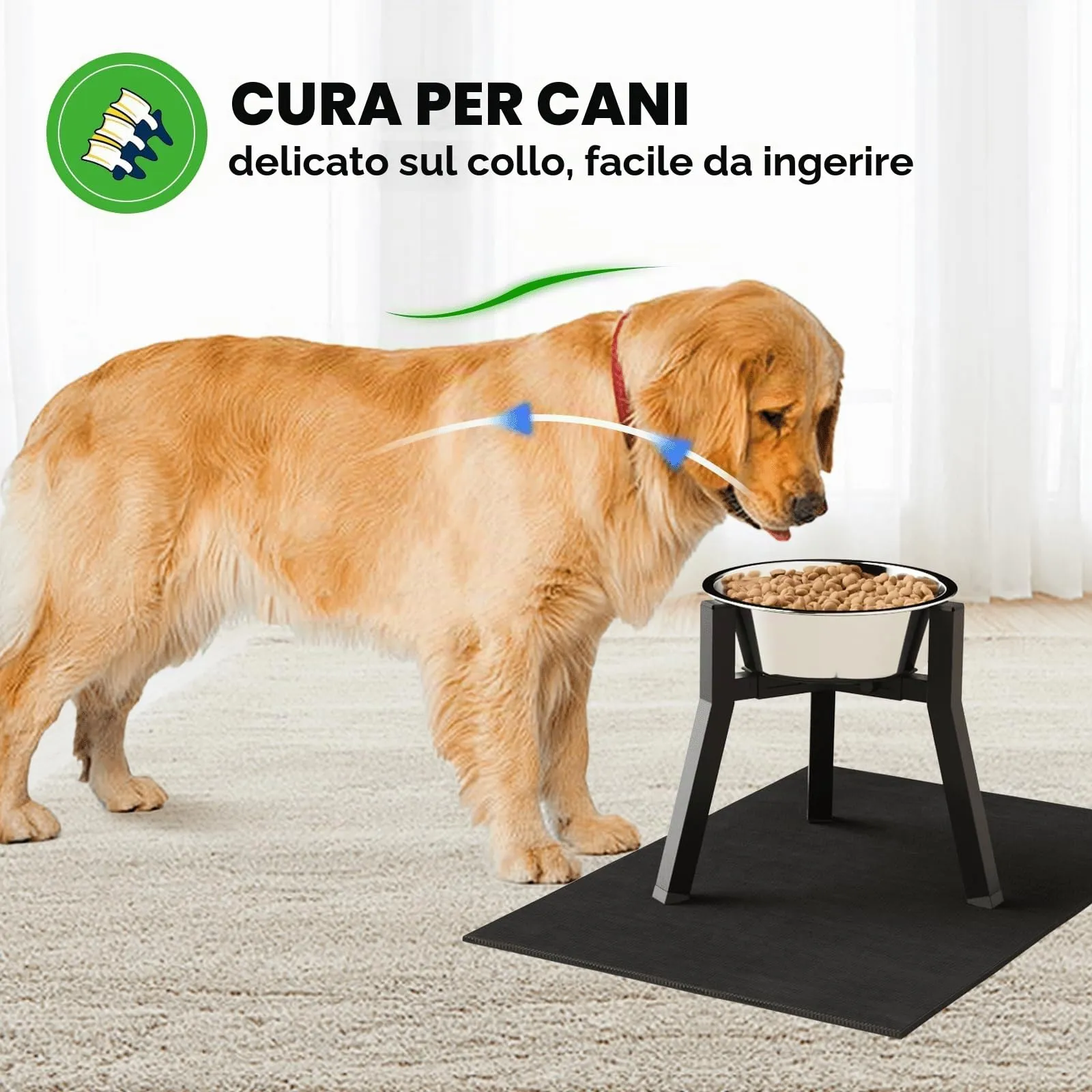 Supporto rialzato per ciotole per cani di medie e grandi dimensioni con tappetino, larghezza regolabile da 17,3 a 27 cm, supporto rialzato forte per cibo per cani (ciotola non inclusa) - immagine 3