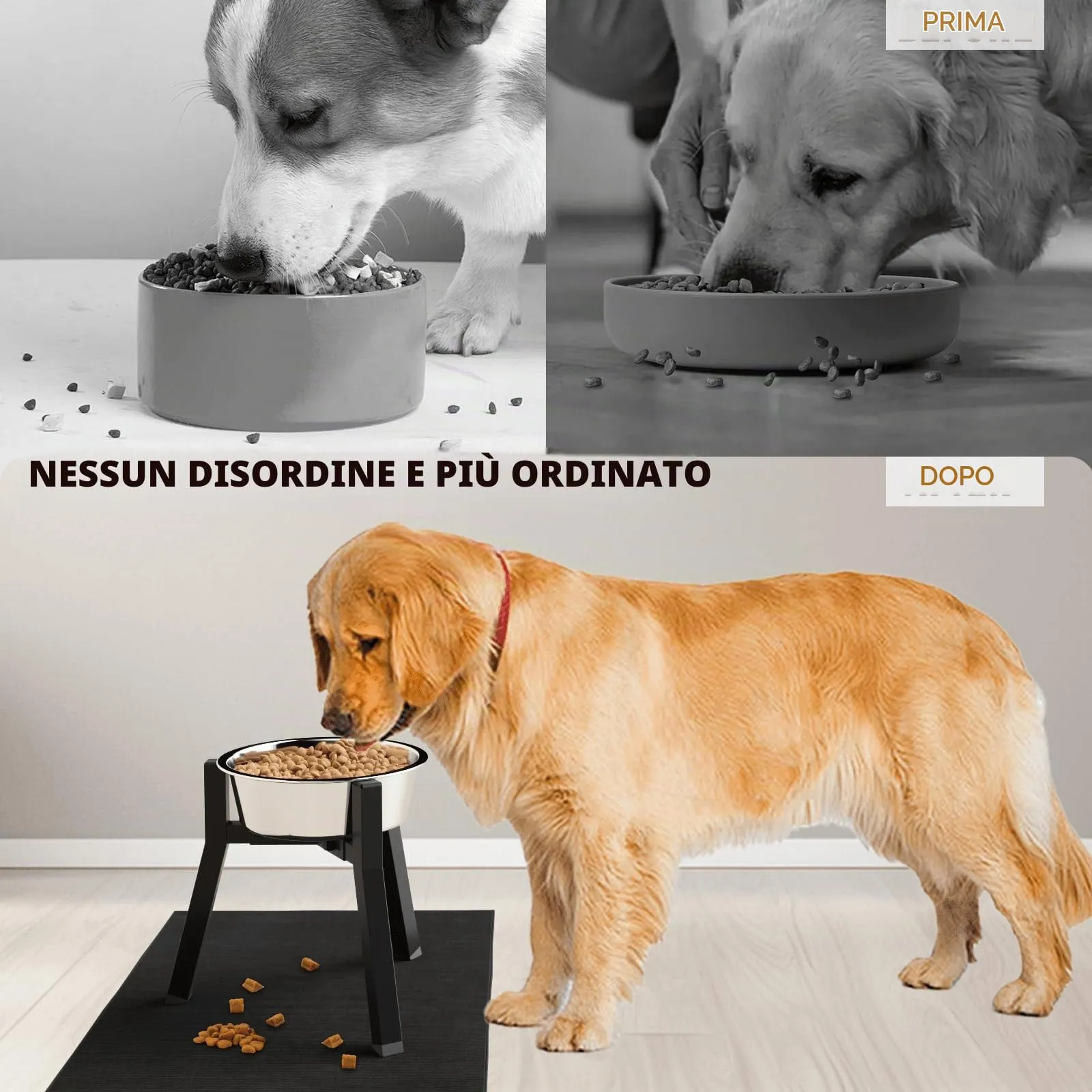 Supporto rialzato per ciotole per cani di medie e grandi dimensioni con tappetino, larghezza regolabile da 17,3 a 27 cm, supporto rialzato forte per cibo per cani (ciotola non inclusa) - immagine 5
