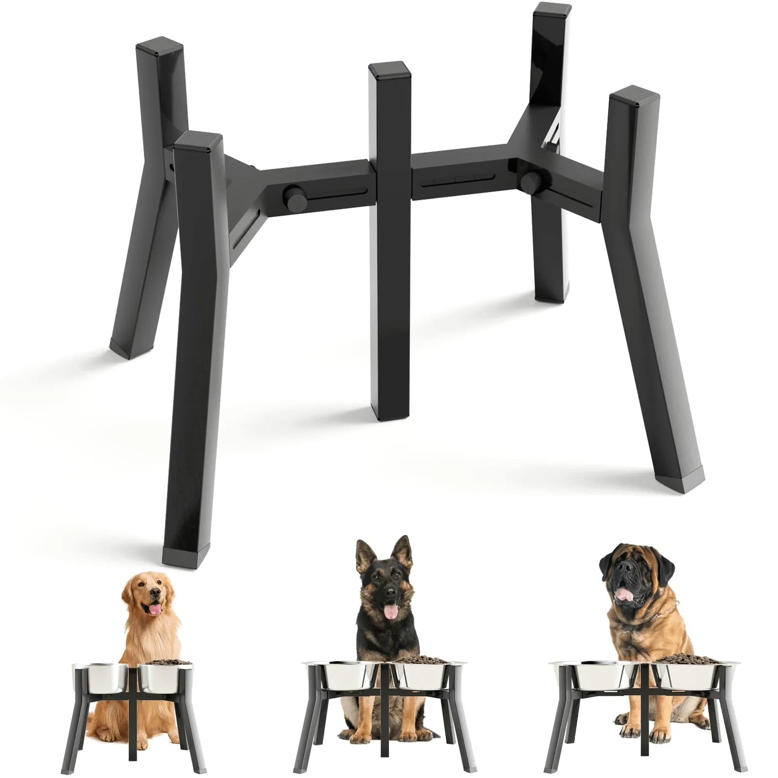 ADENGL Supporto per ciotole per cani di taglia media e grande, ciotole sollevate, larghezza regolabile per ciotole per cani da 18 a 27 cm di larghezza, ciotola sollevata per cibo e - immagine 1