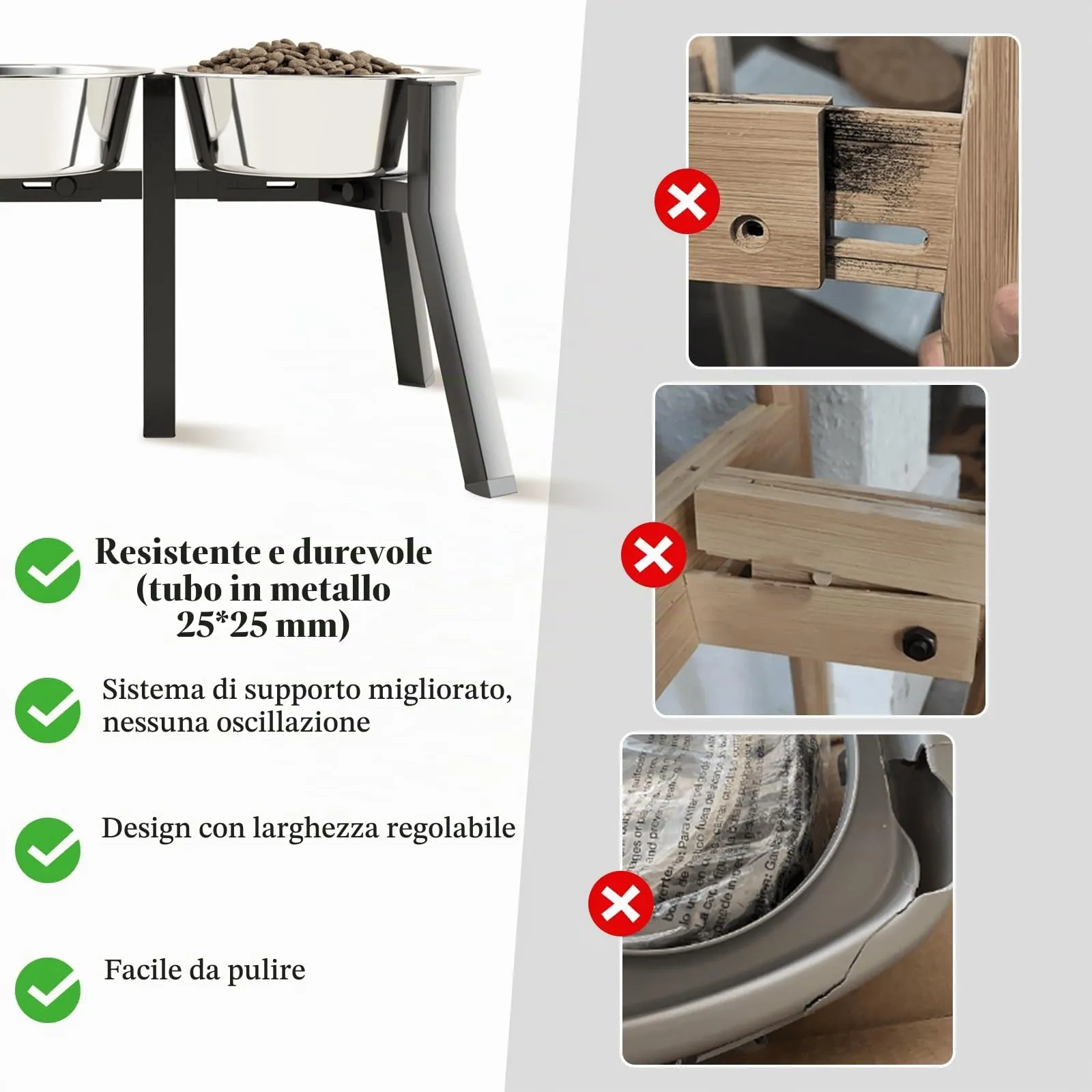 ADENGL Supporto per ciotole per cani di taglia media e grande, ciotole sollevate, larghezza regolabile per ciotole per cani da 18 a 27 cm di larghezza, ciotola sollevata per cibo e - immagine 4