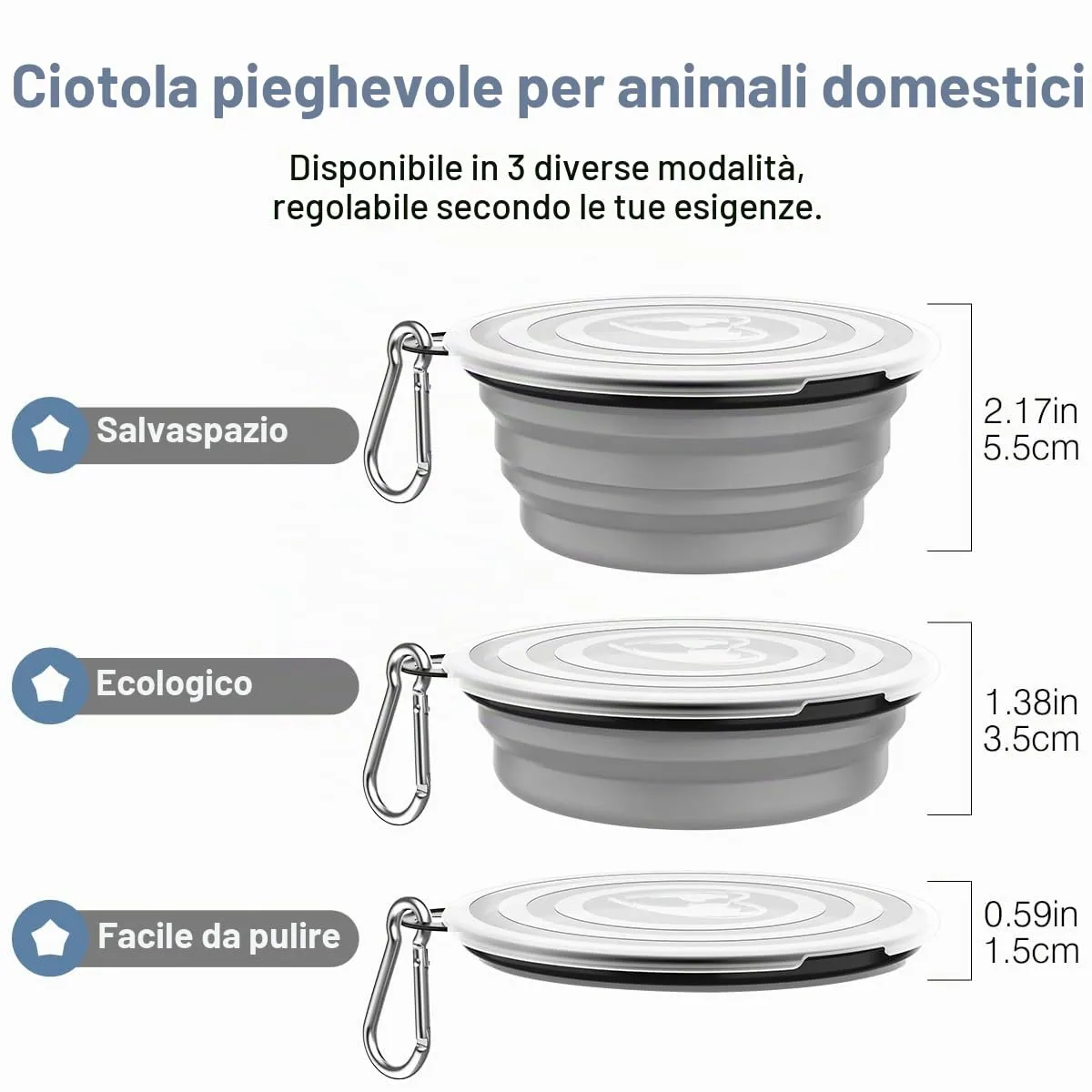 Pawaboo Set da 2 ciotole da viaggio pieghevoli per cani con coperchio - immagine 6