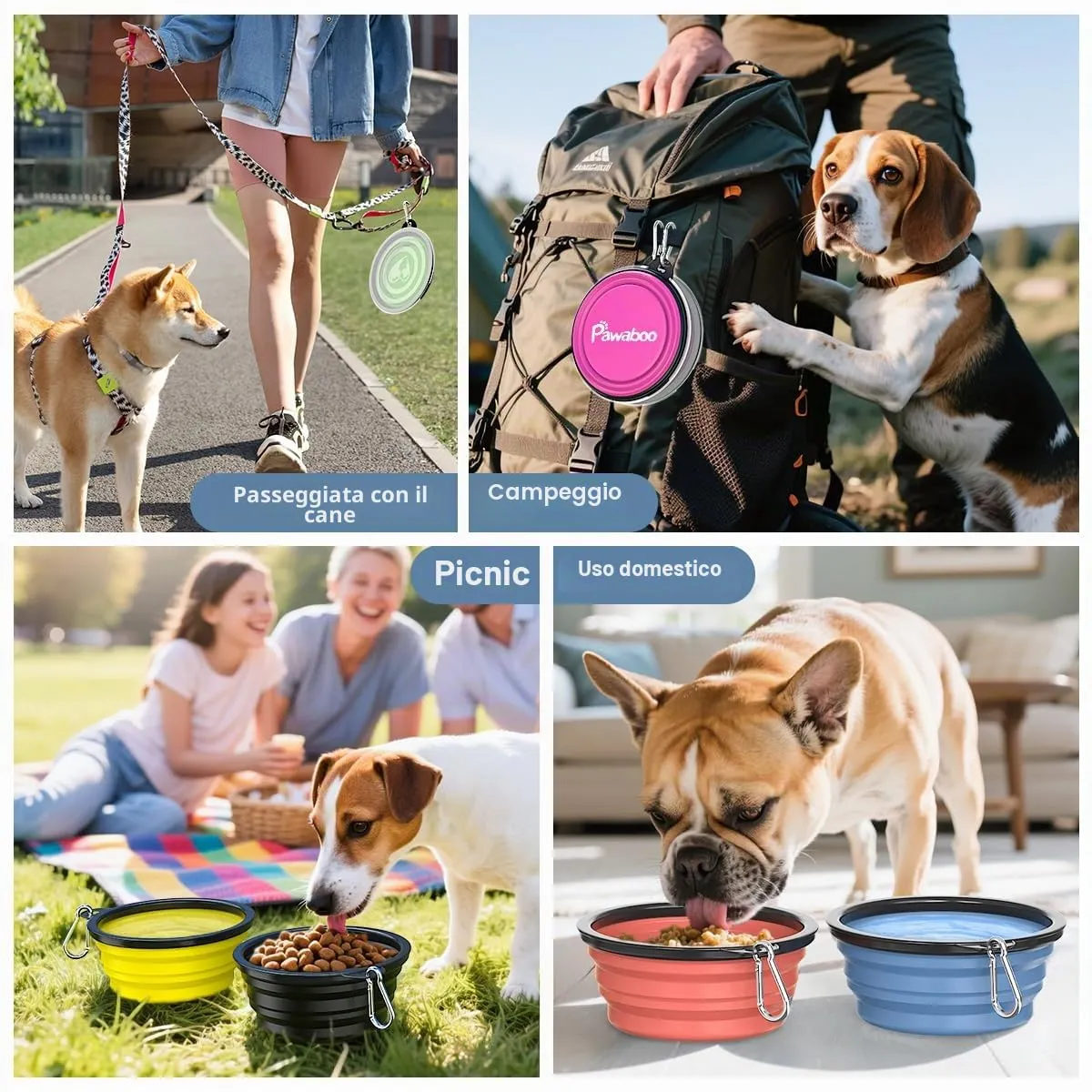 Pawaboo Set da 2 ciotole da viaggio pieghevoli per cani con coperchio - immagine 8
