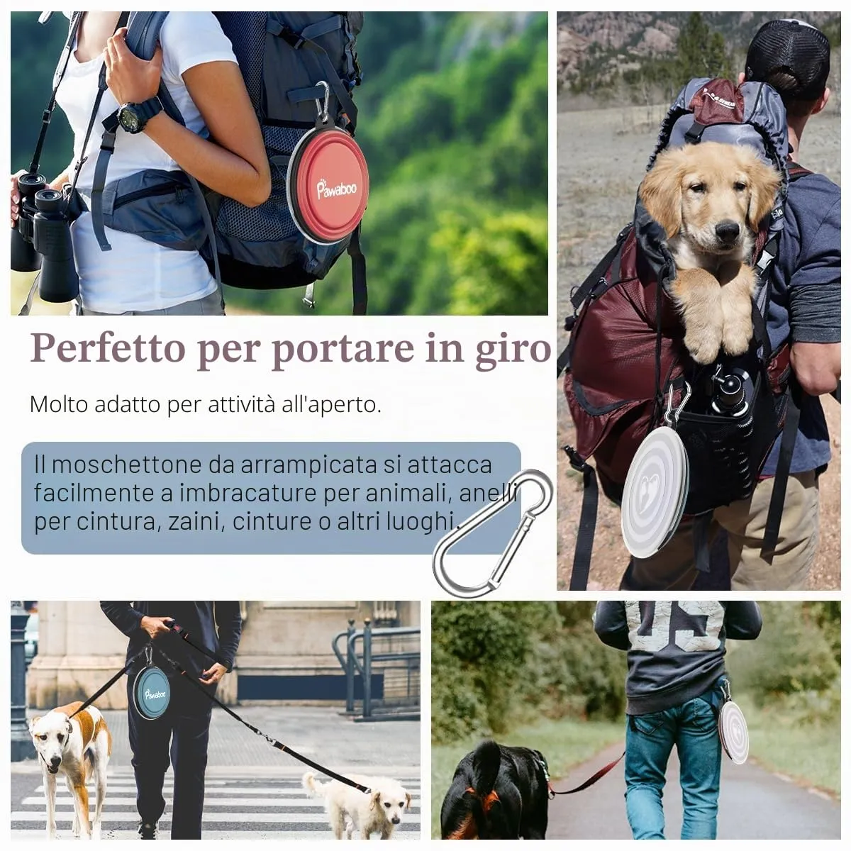 Pawaboo Set da 2 ciotole da viaggio pieghevoli per cani con coperchio - immagine 3