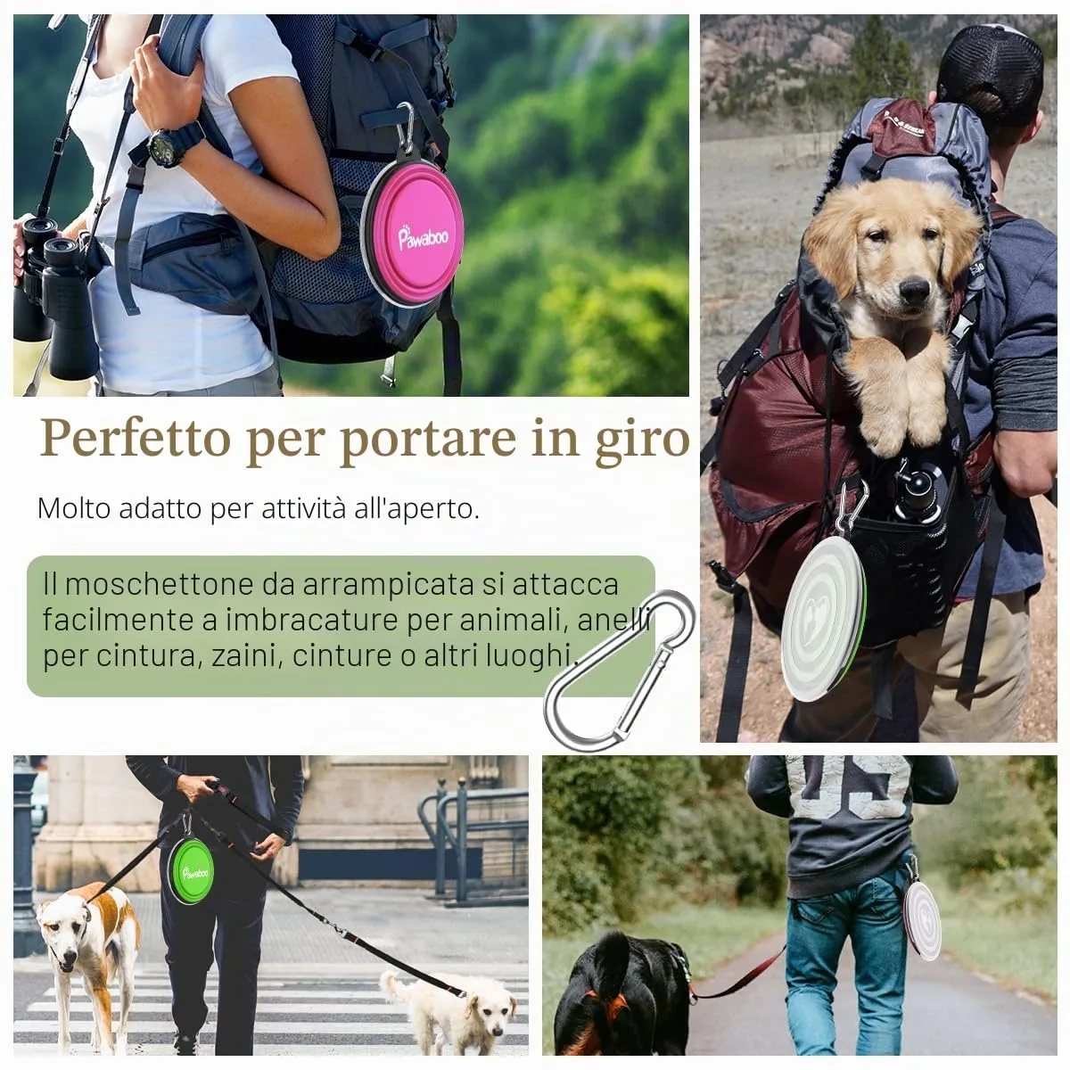 Pawaboo Set da 2 ciotole da viaggio pieghevoli per cani con coperchio - immagine 3