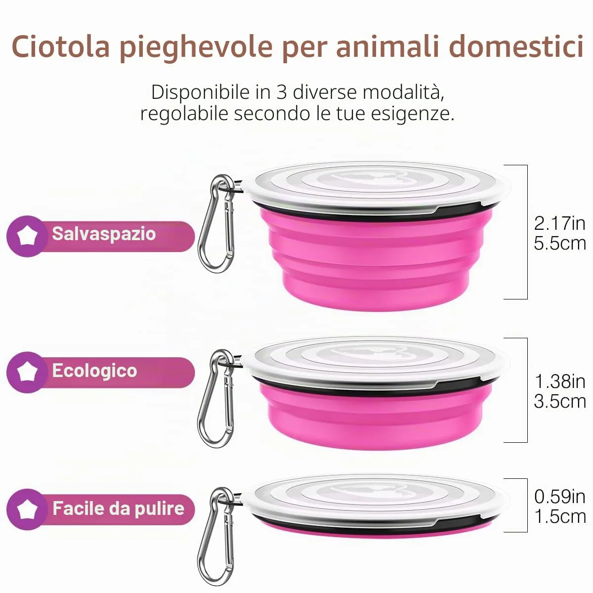 Pawaboo Set da 2 ciotole da viaggio pieghevoli per cani con coperchio - immagine 6