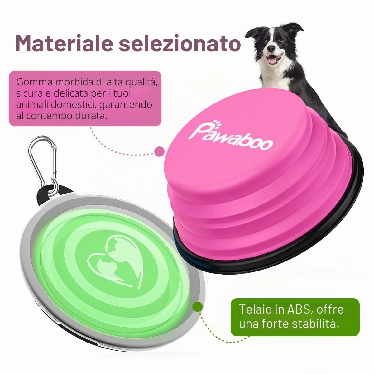Pawaboo Set da 2 ciotole da viaggio pieghevoli per cani con coperchio - immagine 7