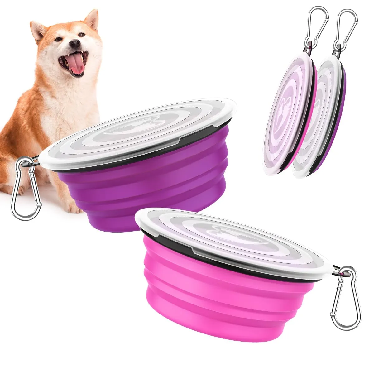 Pawaboo Set da 2 ciotole da viaggio pieghevoli per cani con coperchio - immagine 1