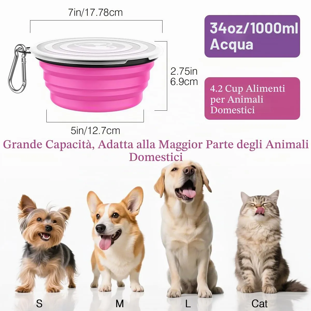 Pawaboo Set da 2 ciotole da viaggio pieghevoli per cani con coperchio - immagine 3
