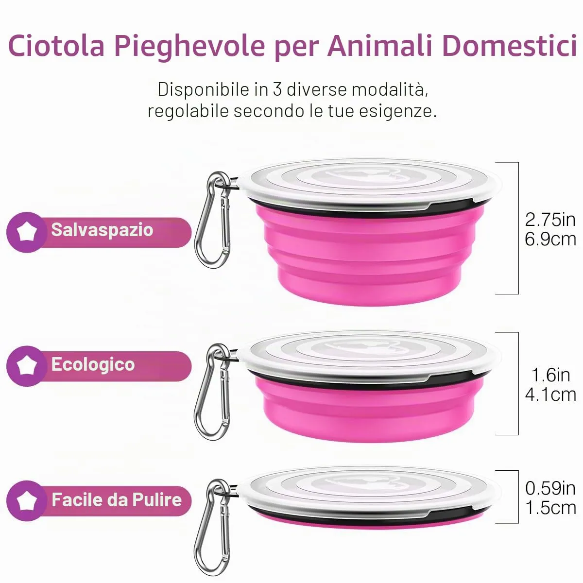 Pawaboo Set da 2 ciotole da viaggio pieghevoli per cani con coperchio - immagine 5