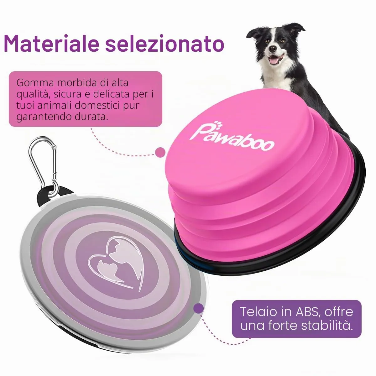 Pawaboo Set da 2 ciotole da viaggio pieghevoli per cani con coperchio - immagine 6
