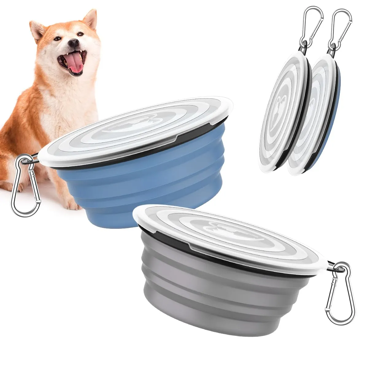 Pawaboo Set da 2 ciotole da viaggio pieghevoli per cani con coperchio - immagine 1