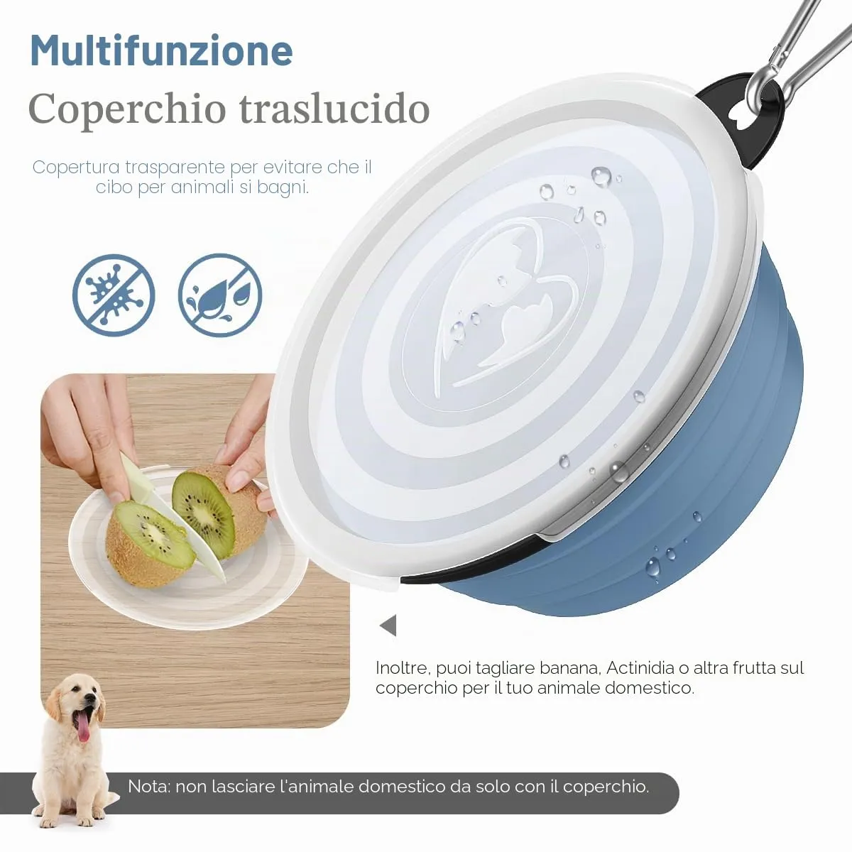 Pawaboo Set da 2 ciotole da viaggio pieghevoli per cani con coperchio - immagine 2