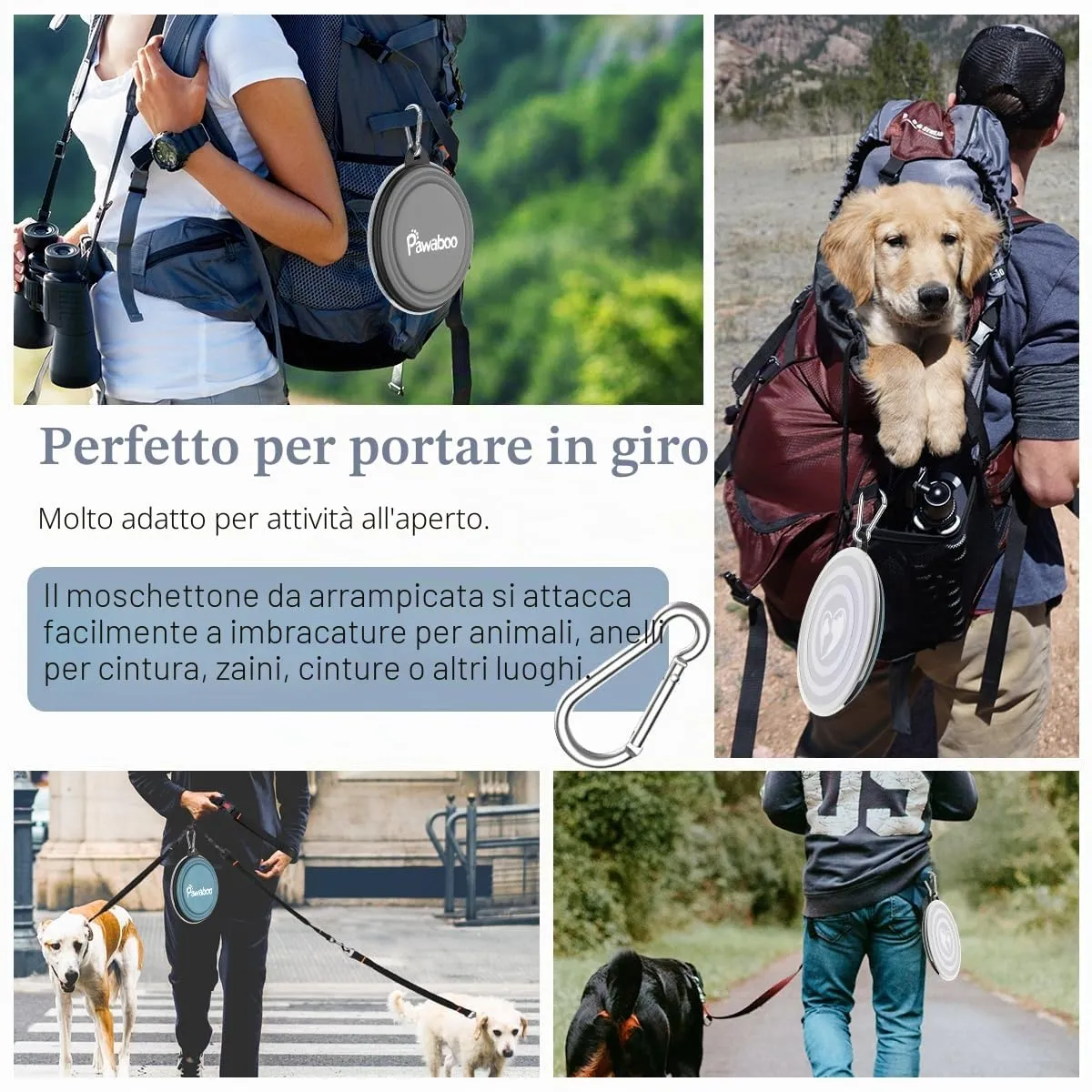 Pawaboo Set da 2 ciotole da viaggio pieghevoli per cani con coperchio - immagine 3