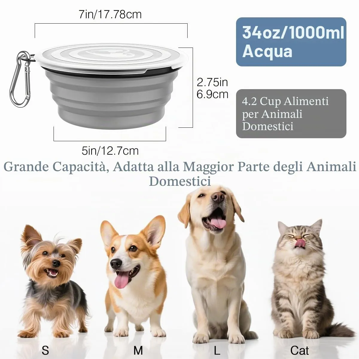 Pawaboo Set da 2 ciotole da viaggio pieghevoli per cani con coperchio - immagine 4
