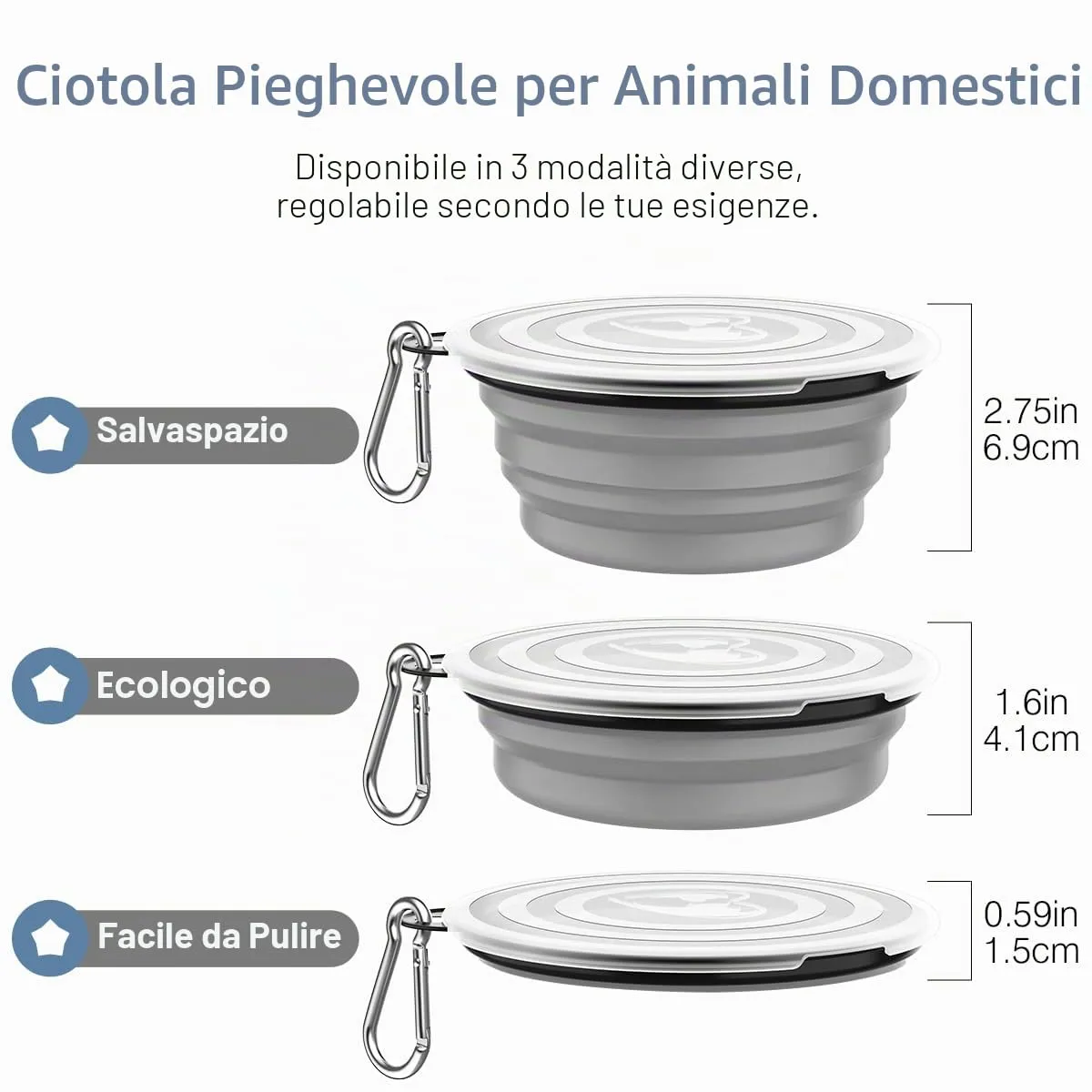 Pawaboo Set da 2 ciotole da viaggio pieghevoli per cani con coperchio - immagine 6
