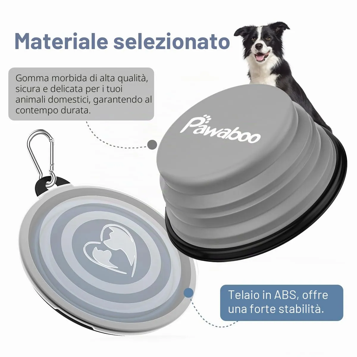 Pawaboo Set da 2 ciotole da viaggio pieghevoli per cani con coperchio - immagine 7