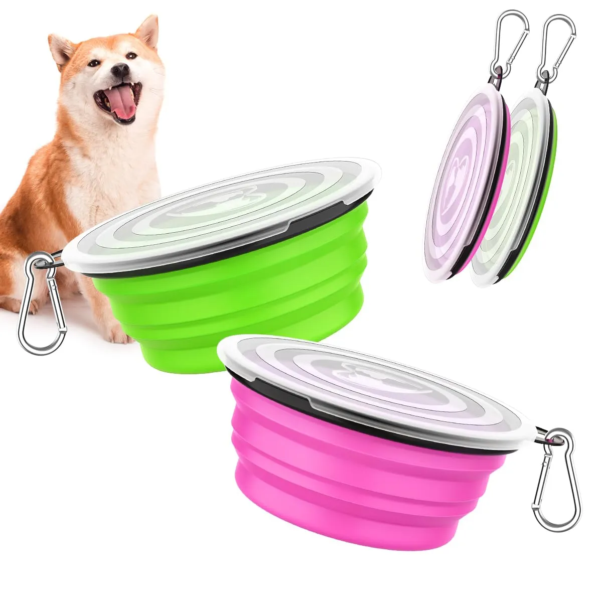 Pawaboo Set da 2 ciotole da viaggio pieghevoli per cani con coperchio - immagine 1