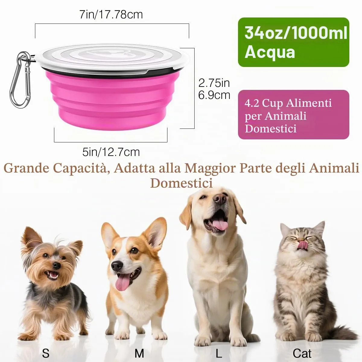 Pawaboo Set da 2 ciotole da viaggio pieghevoli per cani con coperchio - immagine 4