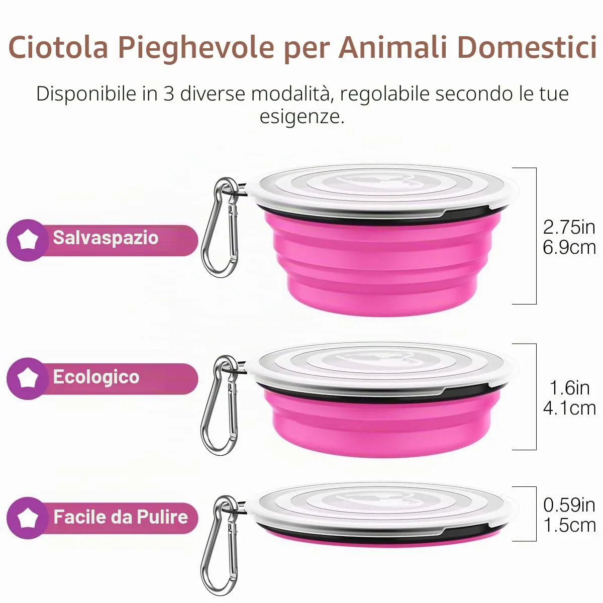 Pawaboo Set da 2 ciotole da viaggio pieghevoli per cani con coperchio - immagine 6