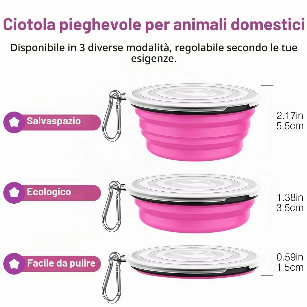 Pawaboo Set da 2 ciotole da viaggio pieghevoli per cani con coperchio - immagine 6