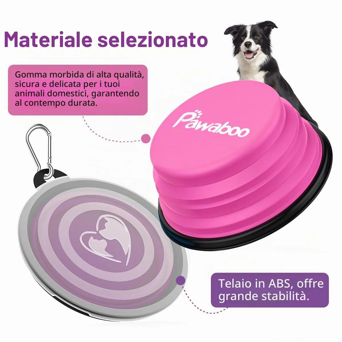 Pawaboo Set da 2 ciotole da viaggio pieghevoli per cani con coperchio - immagine 7