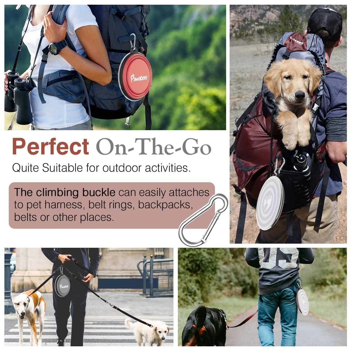 Pawaboo Set da 2 ciotole da viaggio pieghevoli per cani con coperchio - immagine 3