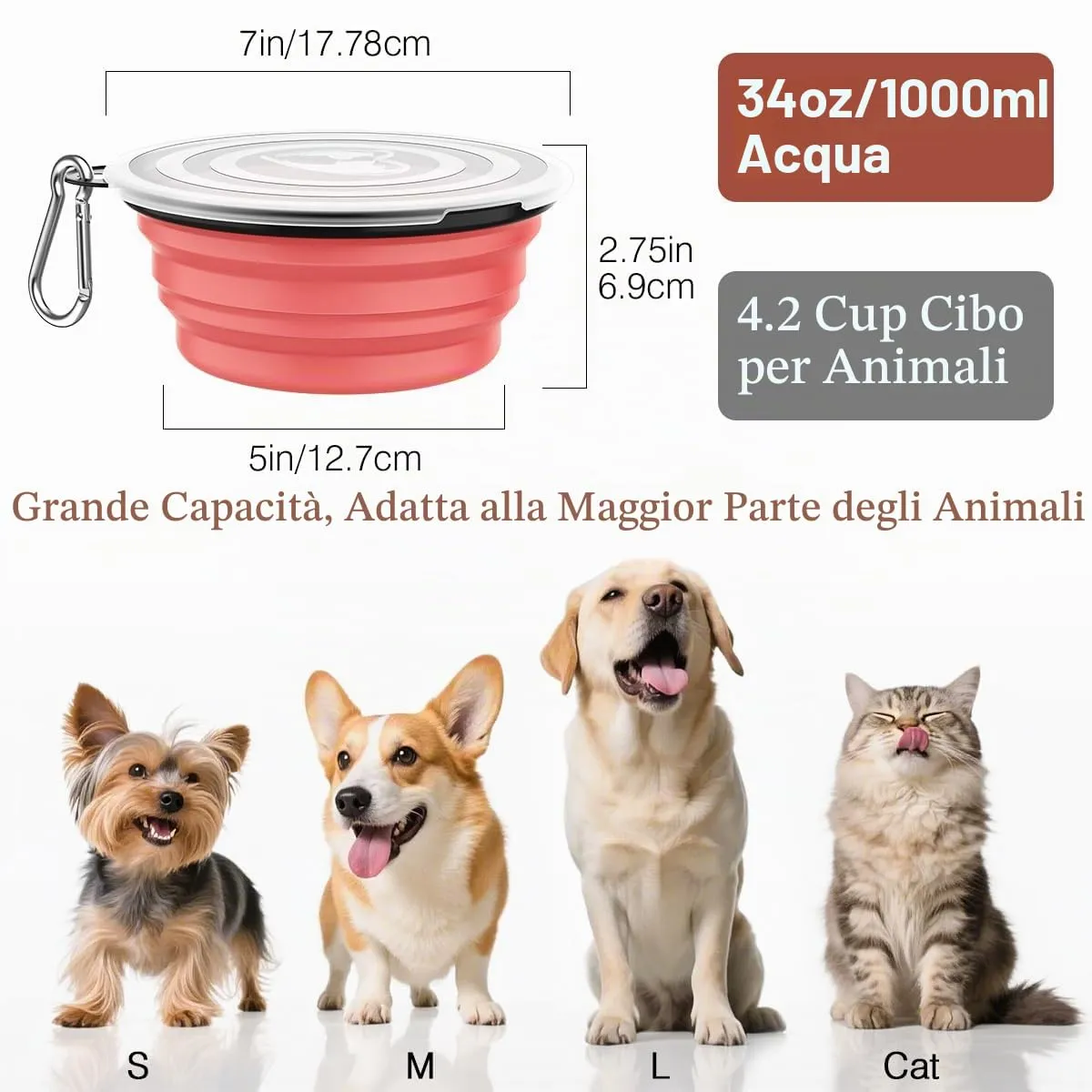 Pawaboo Set da 2 ciotole da viaggio pieghevoli per cani con coperchio - immagine 4