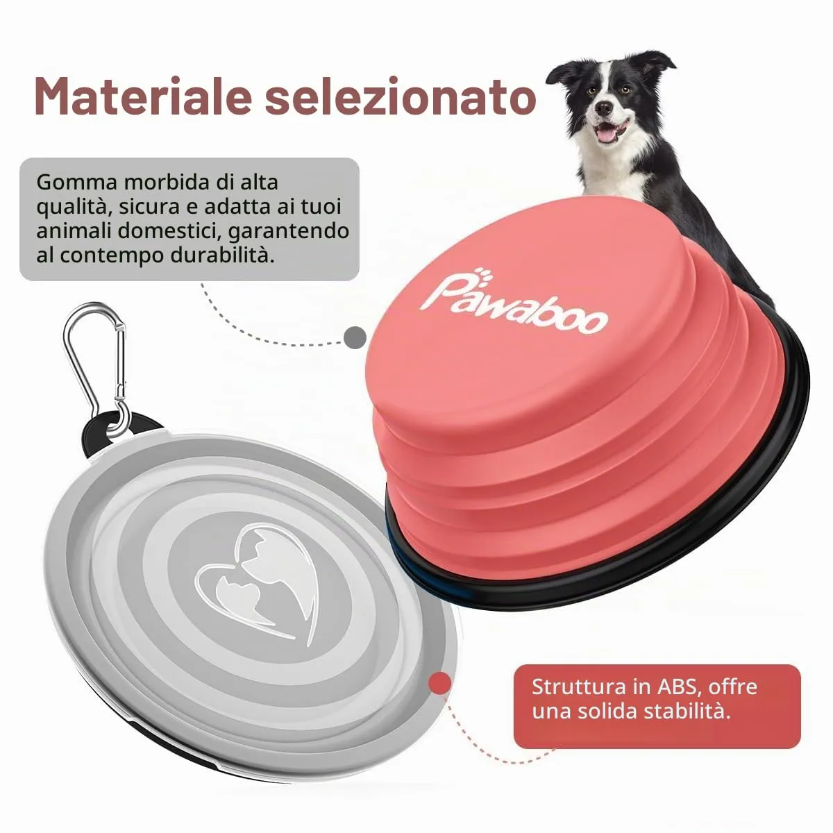 Pawaboo Set da 2 ciotole da viaggio pieghevoli per cani con coperchio - immagine 7