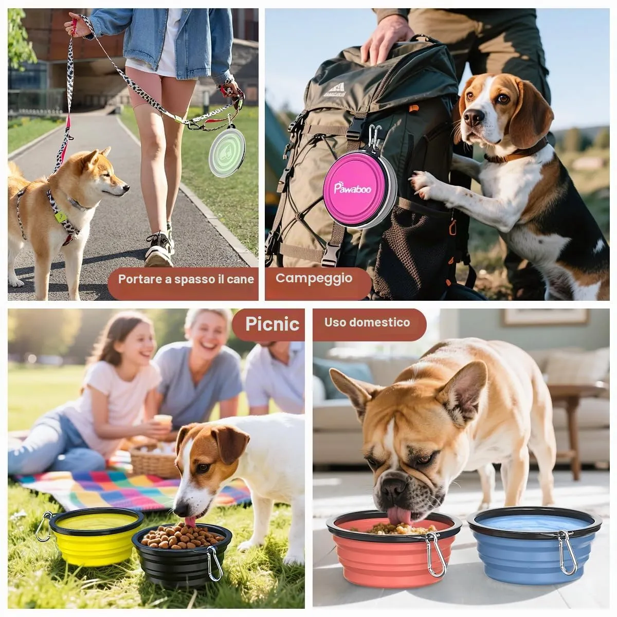 Pawaboo Set da 2 ciotole da viaggio pieghevoli per cani con coperchio - immagine 8