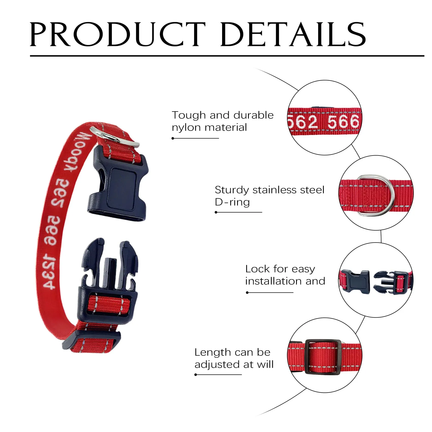 Collare Personalizzato Cane con Nome Ricamato, Riflettente Regolabile Nylon - immagine 5