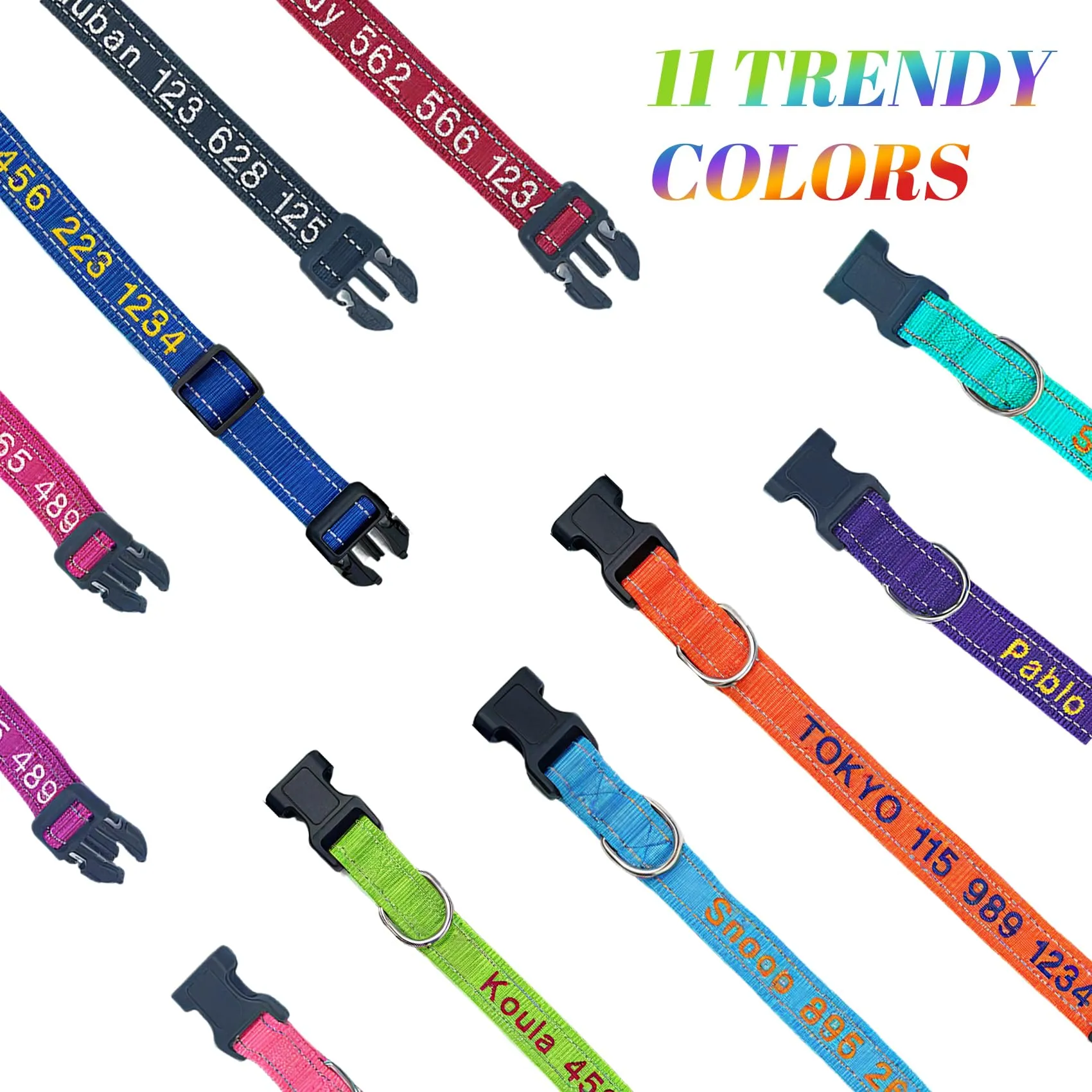 Collare Personalizzato Cane con Nome Ricamato, Riflettente Regolabile Nylon - immagine 6