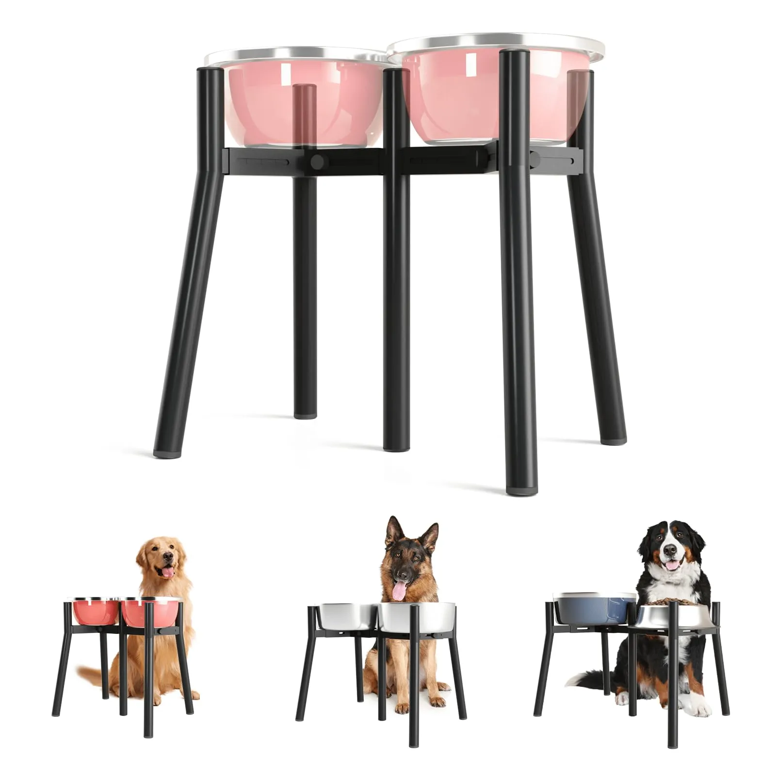 Supporto per Ciotola per Cani Rialzato per Cani di Taglia Grande, Larghezza Regolabile 17.8-27 cm, Altezza 34.8 cm, Supporto per Cibo e Acqua per Cani, Ciotola Non Inclusa - immagine 1