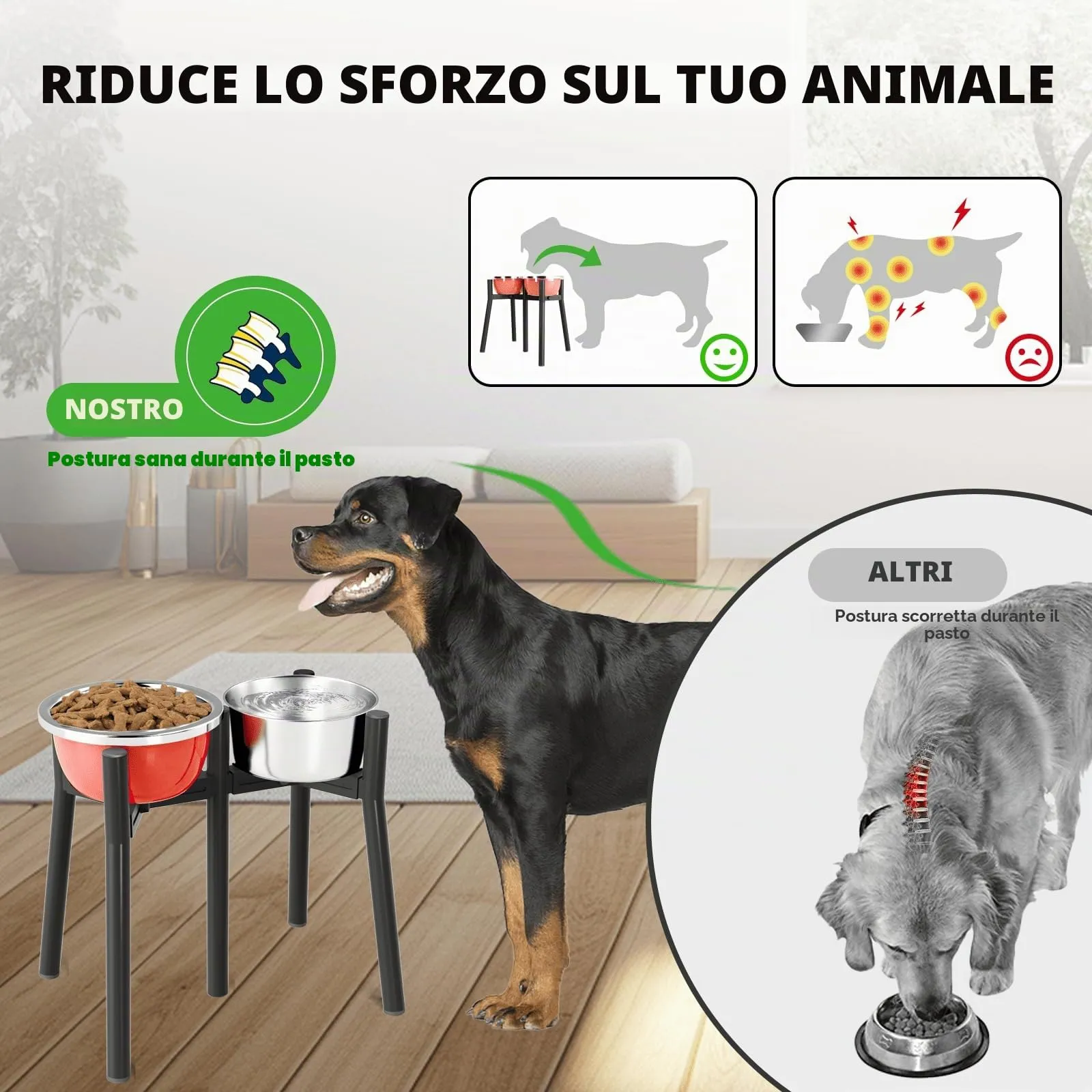 Supporto per Ciotola per Cani Rialzato per Cani di Taglia Grande, Larghezza Regolabile 17.8-27 cm, Altezza 34.8 cm, Supporto per Cibo e Acqua per Cani, Ciotola Non Inclusa - immagine 2