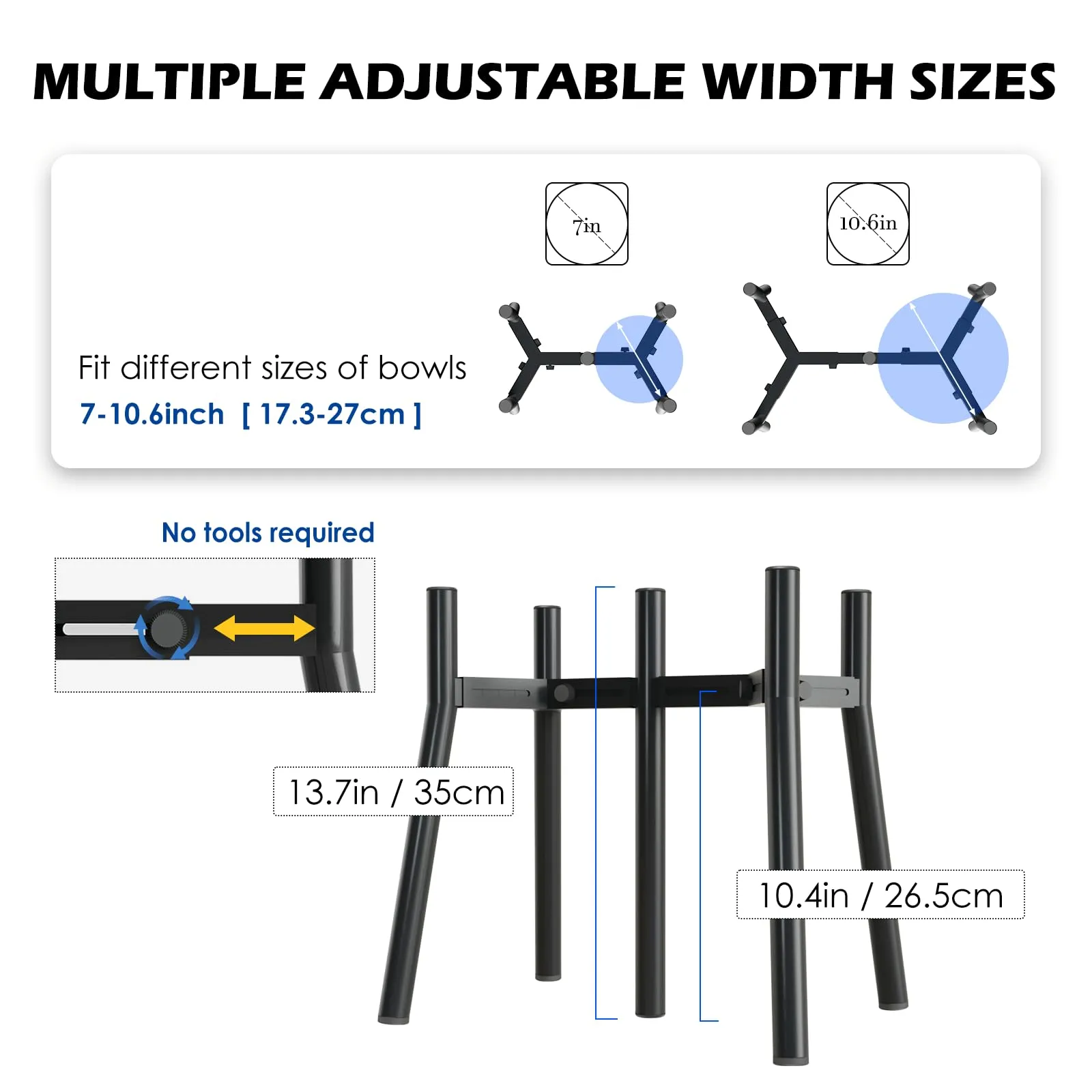 Supporto per Ciotola per Cani Rialzato per Cani di Taglia Grande, Larghezza Regolabile 17.8-27 cm, Altezza 34.8 cm, Supporto per Cibo e Acqua per Cani, Ciotola Non Inclusa - immagine 3