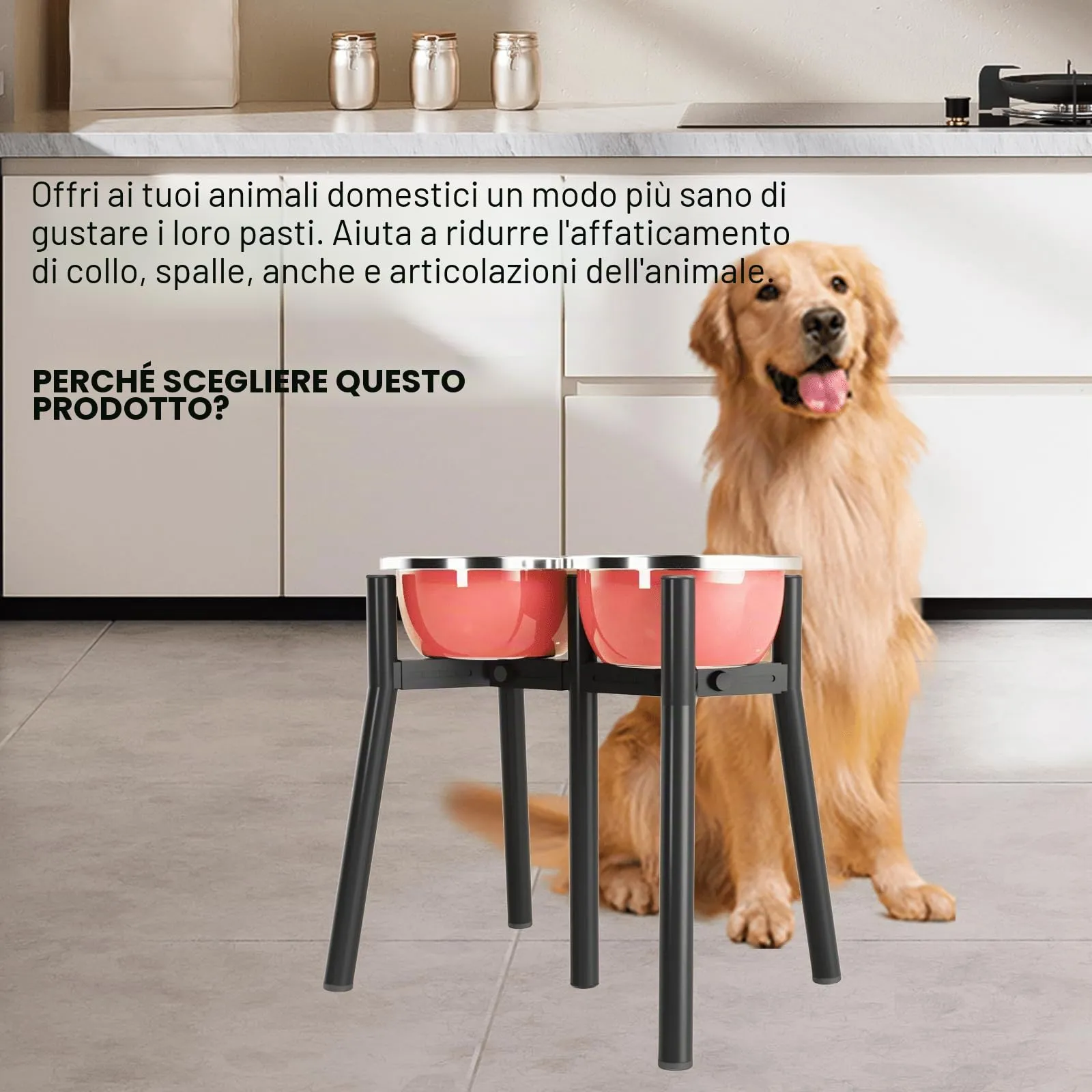Supporto per Ciotola per Cani Rialzato per Cani di Taglia Grande, Larghezza Regolabile 17.8-27 cm, Altezza 34.8 cm, Supporto per Cibo e Acqua per Cani, Ciotola Non Inclusa - immagine 4
