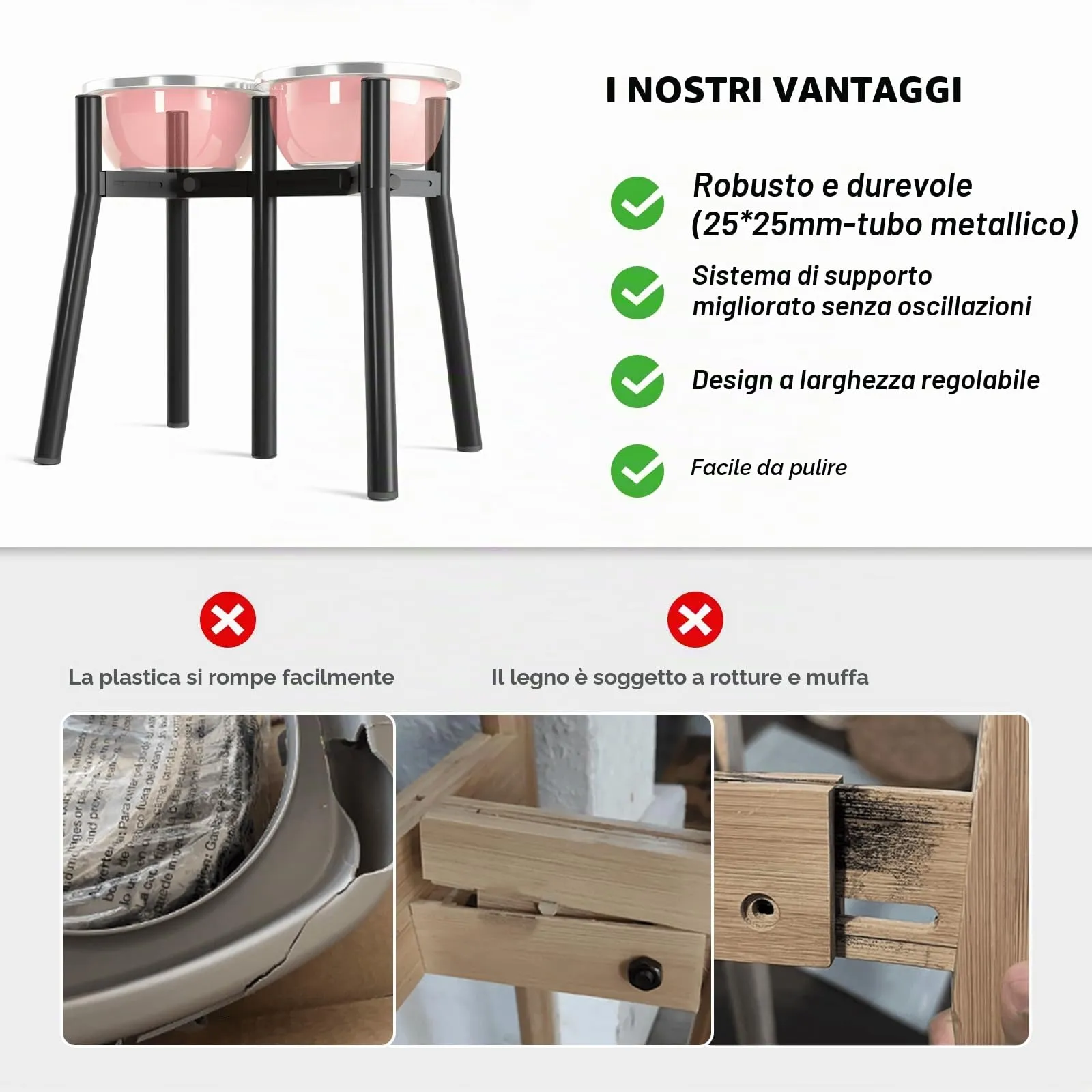 Supporto per Ciotola per Cani Rialzato per Cani di Taglia Grande, Larghezza Regolabile 17.8-27 cm, Altezza 34.8 cm, Supporto per Cibo e Acqua per Cani, Ciotola Non Inclusa - immagine 5