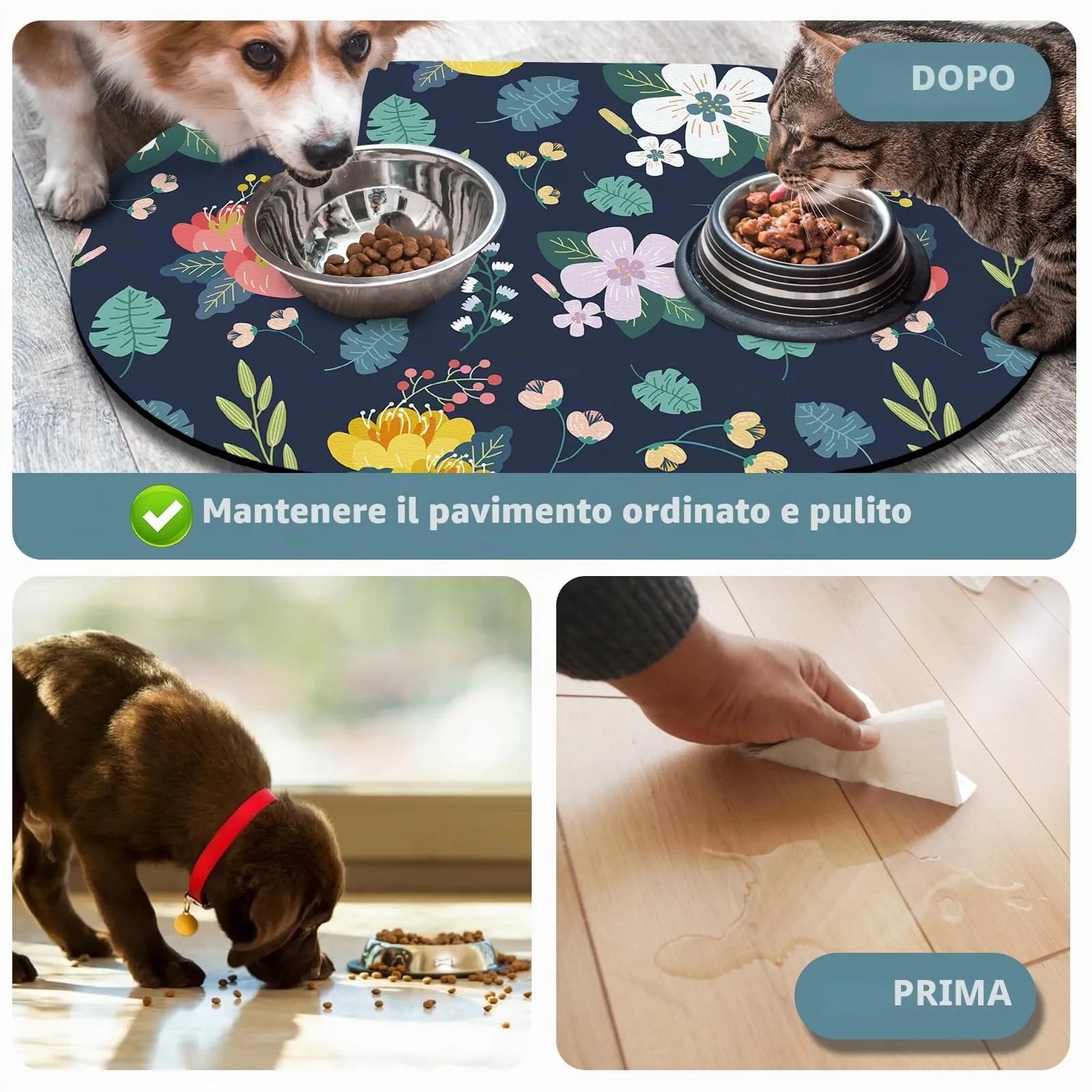 METEOROCK Tappetino Ciotola Cane, 51x30,5 cm Tappetino Sottociotola per Cani Assorbente, Sottociotola Gatto per Alimentazione Animali Domestici Che Evita la Fuoriuscita di Acqua - immagine 5