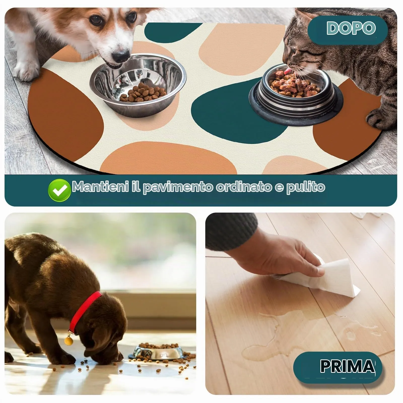 METEOROCK Tappetino Ciotole Gatto Assorbente, 51x30,5 cm Piccolo Tappetino Ciotola Cane Antiscivolo in Colorato, Sottociotola per Cani Adatto per Soggiorno, Giardino - immagine 5