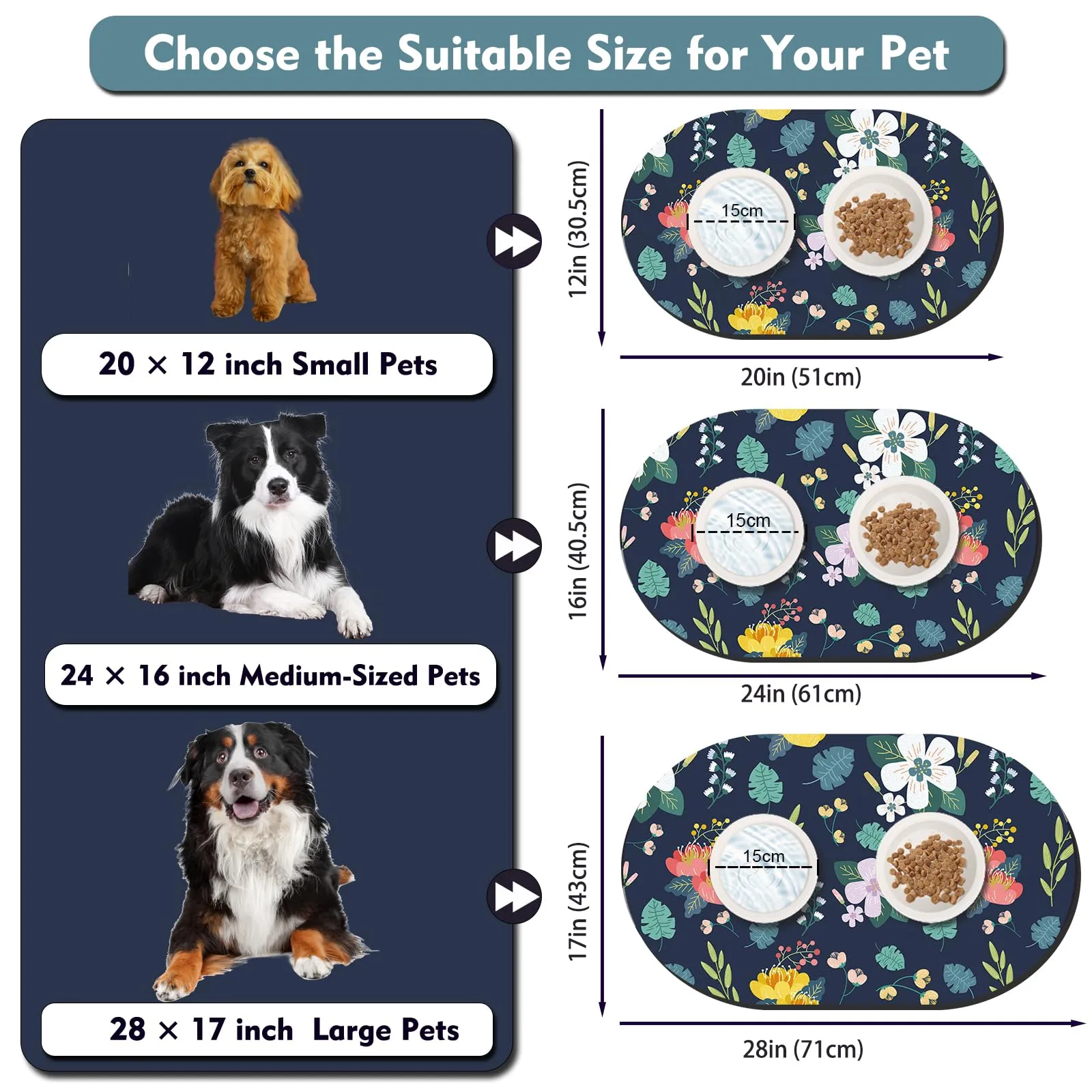 METEOROCK Tappetino Ciotole Gatto Assorbente, 61x40,5 cm Tappetino Sottociotola per Cani Antiscivolo per Pavimenti, Sottociotola per Cani Progettato per Famiglie Con Più Animali Domestici - immagine 4