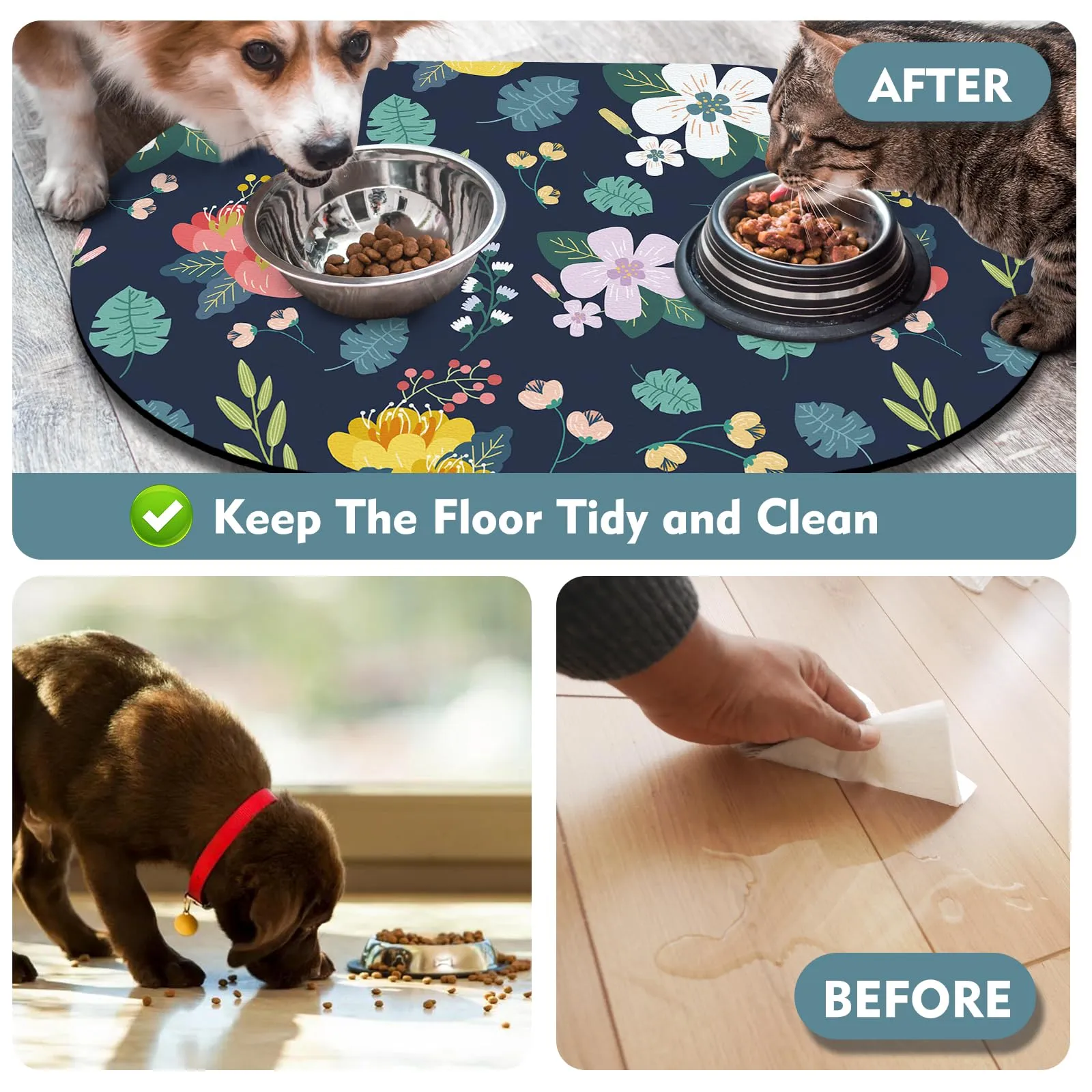 METEOROCK Tappetino Ciotola Cane, 71x43 cm Tappetino Ciotole Gatto Antiscivolo per Pavimenti, Sottociotola per Cani Progettati per Famiglie Con Più Animali Domestici - immagine 5