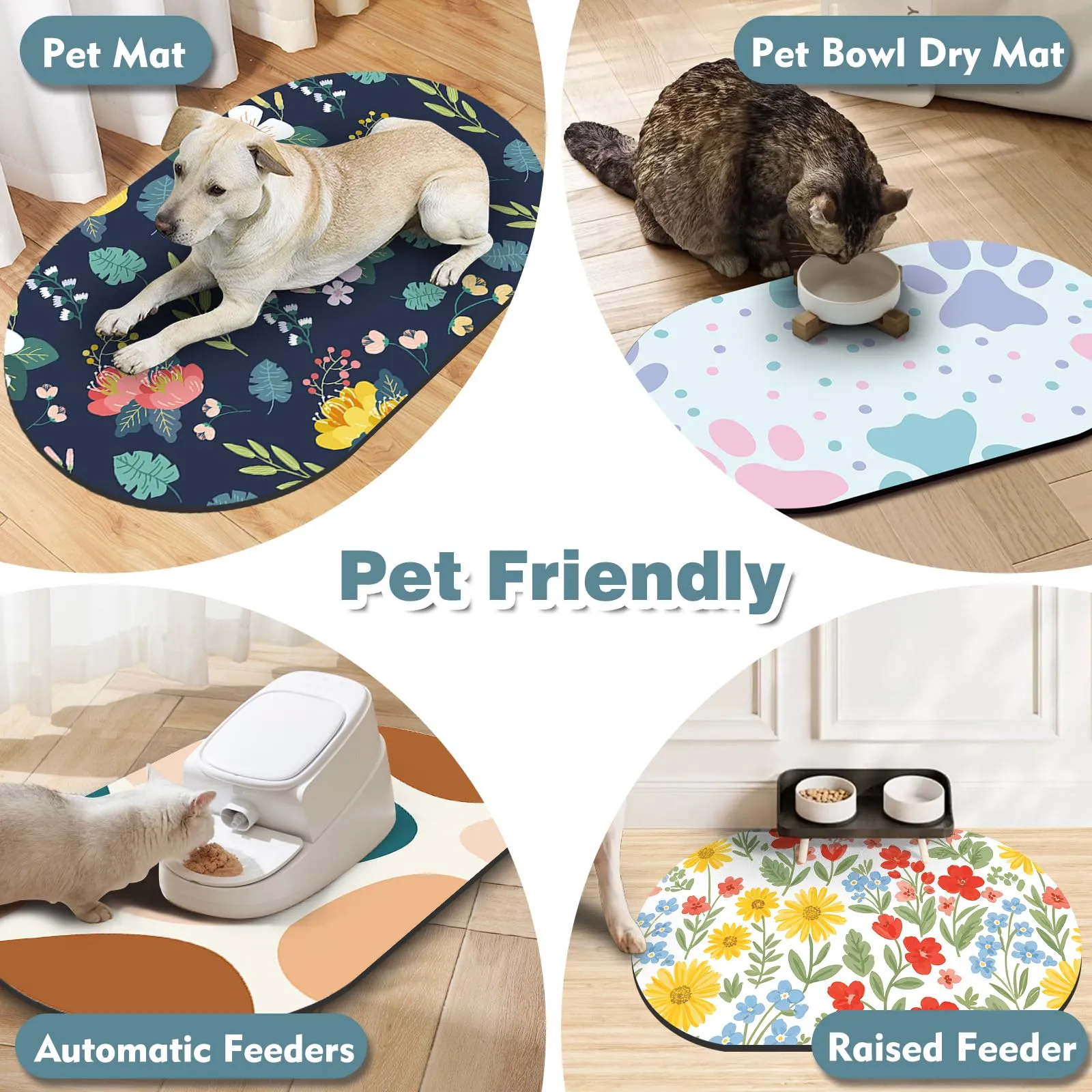 METEOROCK Tappetino Ciotola Cane, 71x43 cm Tappetino Ciotole Gatto Antiscivolo per Pavimenti, Sottociotola per Cani Progettati per Famiglie Con Più Animali Domestici - immagine 6