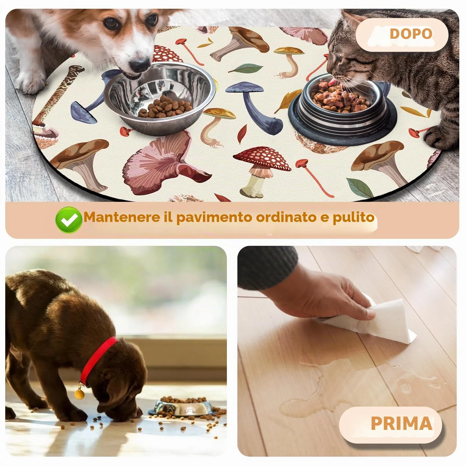 METEOROCK Tappetino Ciotole Gatto Assorbente, 51x30,5 cm Piccolo Tappetino Ciotola Cane Antiscivolo in Colorato, Sottociotola per Cani Adatto per Soggiorno, Giardino - immagine 5