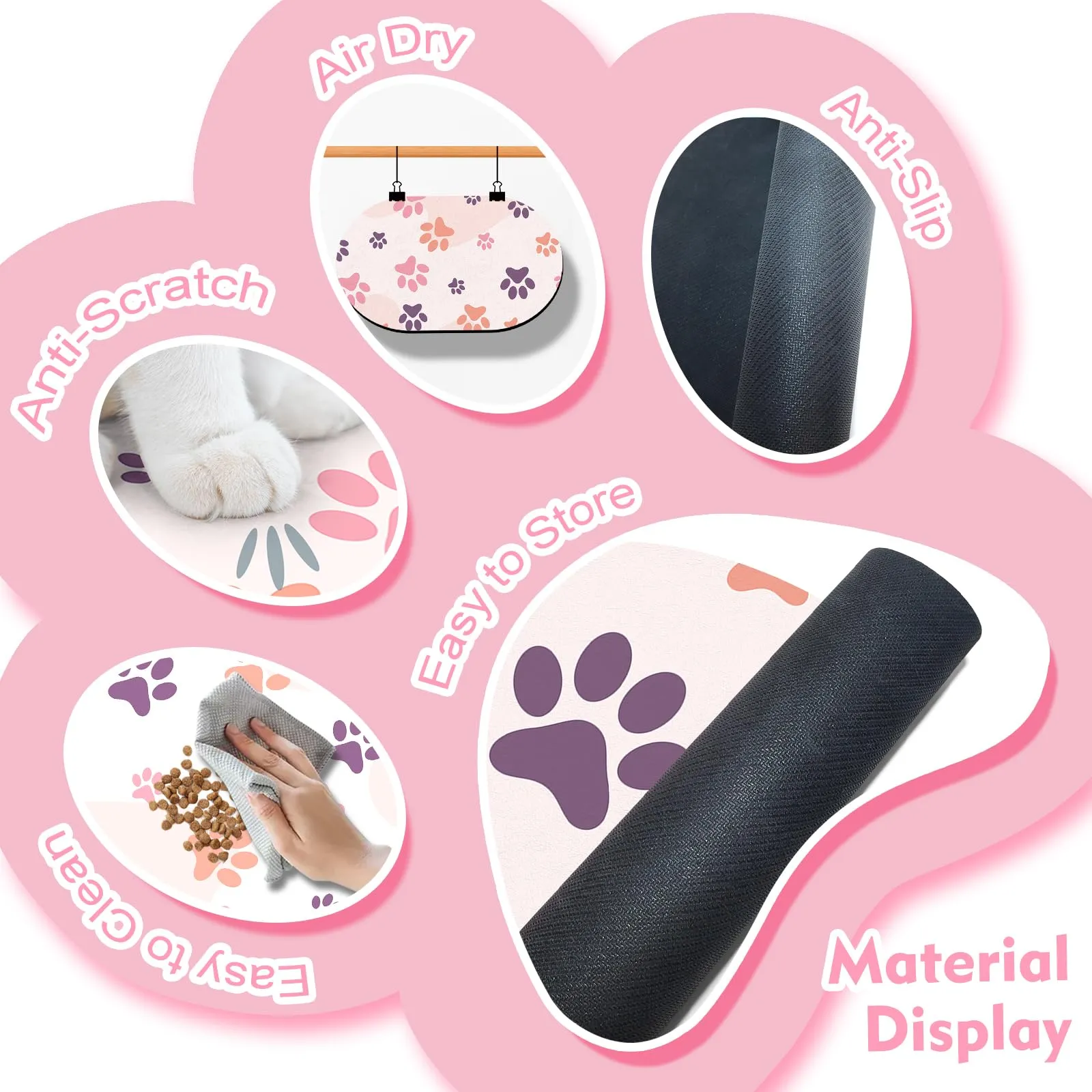 METEOROCK Tappetino Ciotola Cane, 71x43 cm Grande Tappetino Ciotole Gatto Assorbente, Sottociotola Gatto Progettato per Più Animali Domestici, Adatto a Distributori Automatici - immagine 3