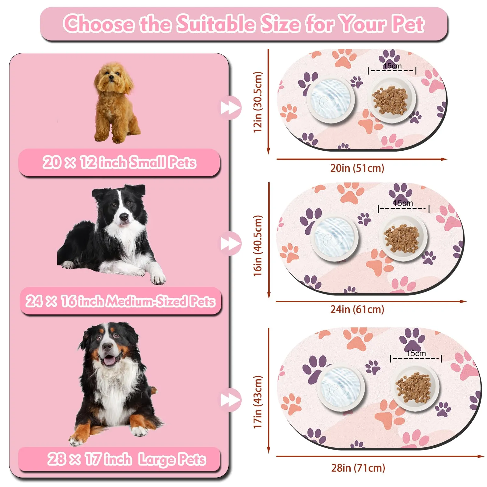METEOROCK Tappetino Ciotola Cane, 71x43 cm Grande Tappetino Ciotole Gatto Assorbente, Sottociotola Gatto Progettato per Più Animali Domestici, Adatto a Distributori Automatici - immagine 4