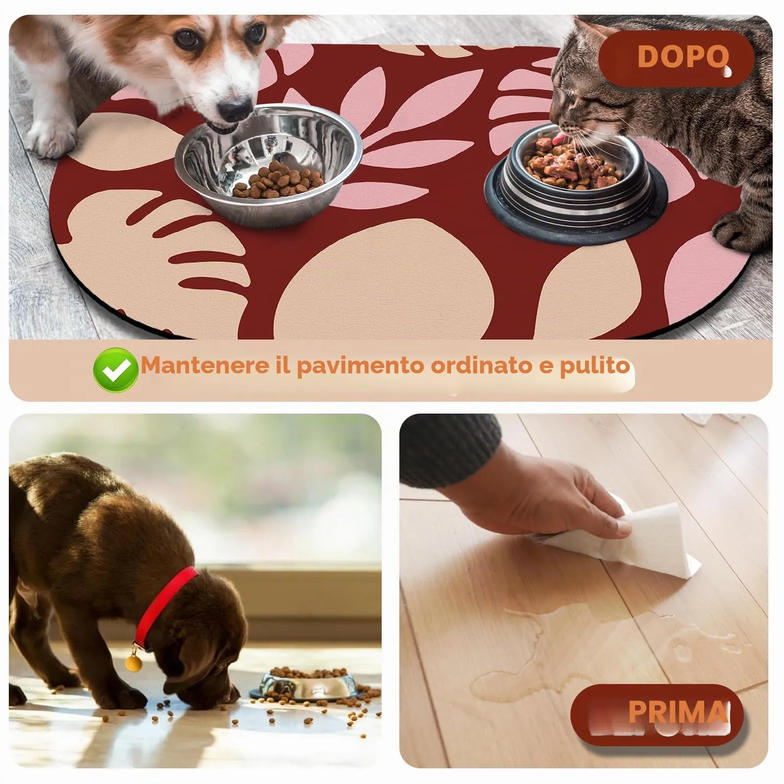METEOROCK Tappetino Ciotola Cane, 51x30,5 cm Tappetino Sottociotola per Cani Assorbente, Sottociotola Gatto per Alimentazione Animali Domestici Che Evita la Fuoriuscita di Acqua - immagine 5