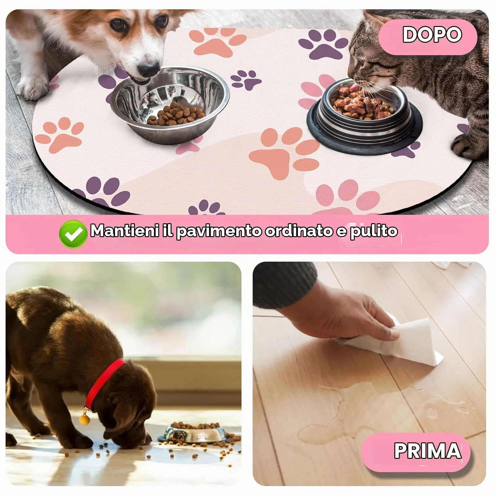 METEOROCK Tappetino Ciotole Gatto, 51x30,5 cm Tappetino Gatto Ciotole Antiscivolo per Cani e Gatti Con Retro in Gomma, Sottociotola Gatti Adatto a Ciotola Singole Regolare - immagine 5