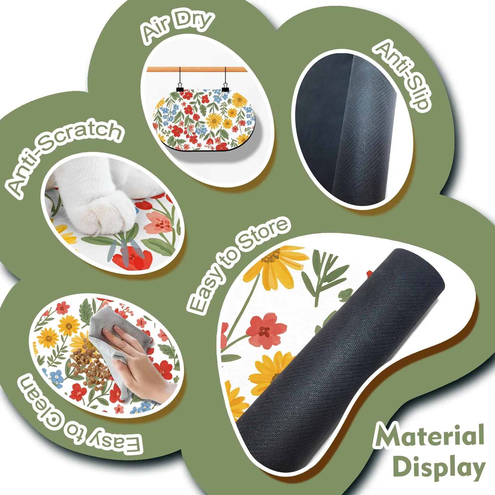 METEOROCK Tappetino Ciotola Cane, 51x30,5 cm Tappetino Sottociotola per Cani Assorbente, Sottociotola Gatto per Alimentazione Animali Domestici Che Evita la Fuoriuscita di Acqua - immagine 3